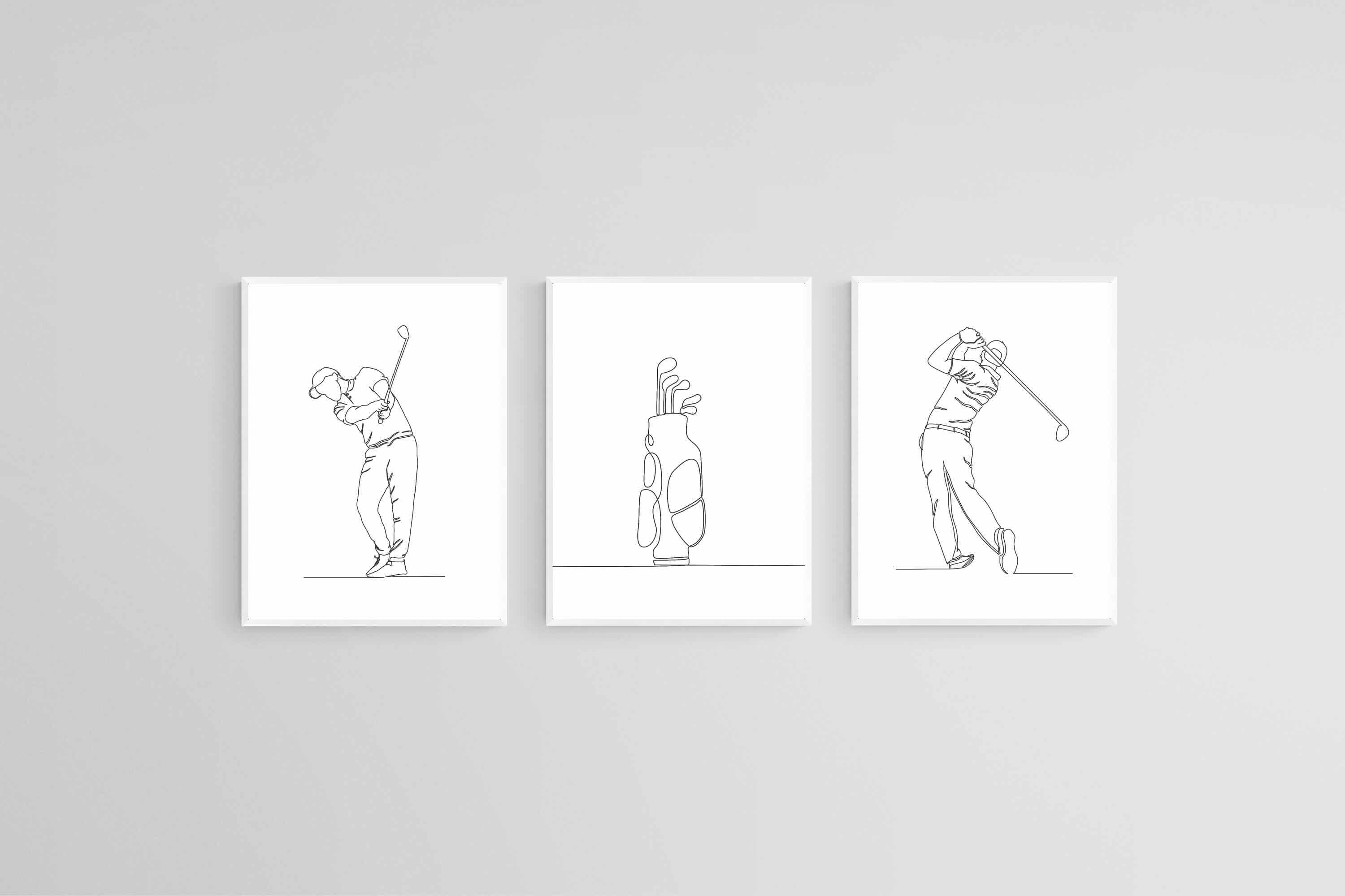 Line Drawn Golfer Set-Wall_Art-45 x 60cm (x3)-Mounted Canvas-White-Pixalot