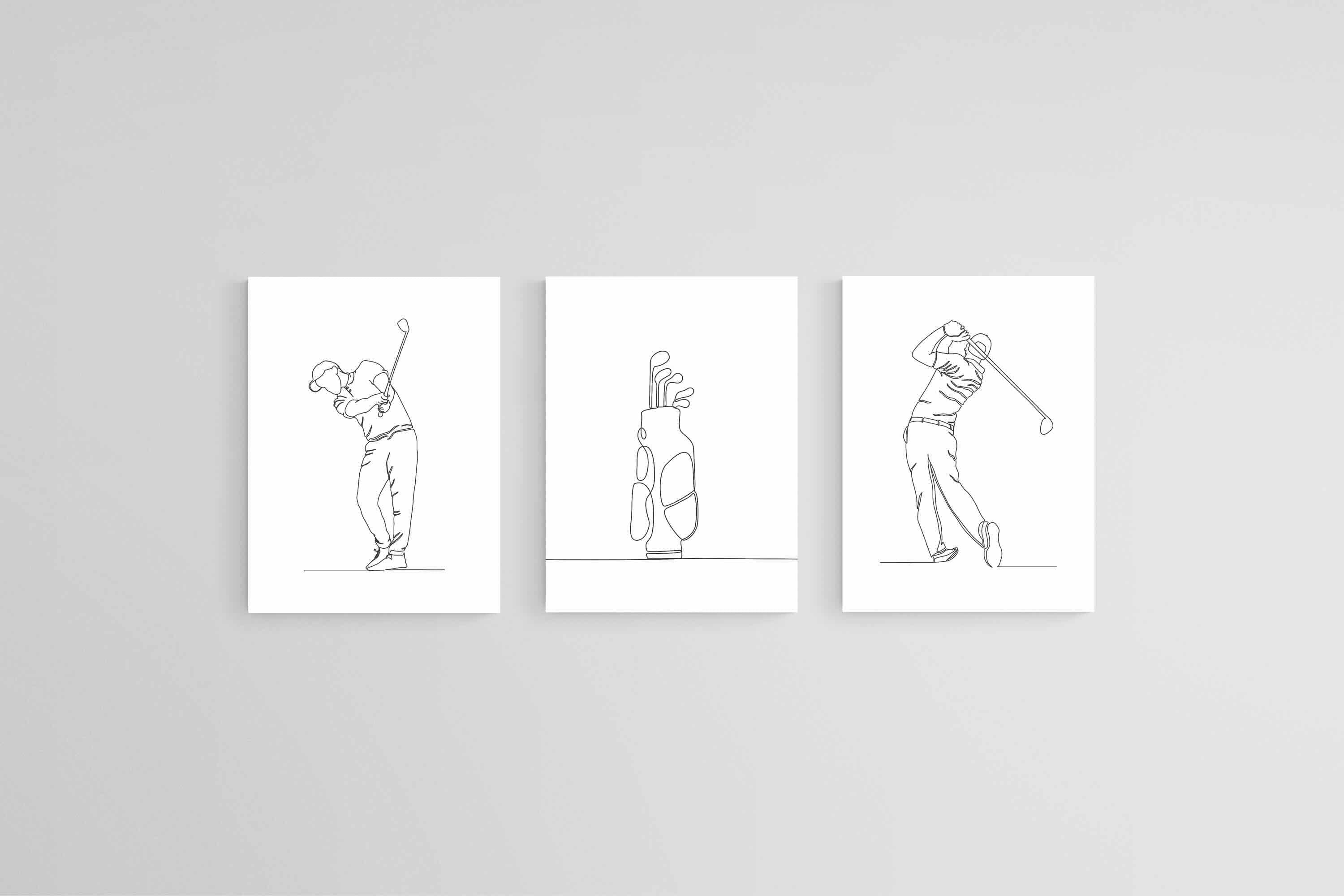 Line Drawn Golfer Set-Wall_Art-45 x 60cm (x3)-Mounted Canvas-No Frame-Pixalot