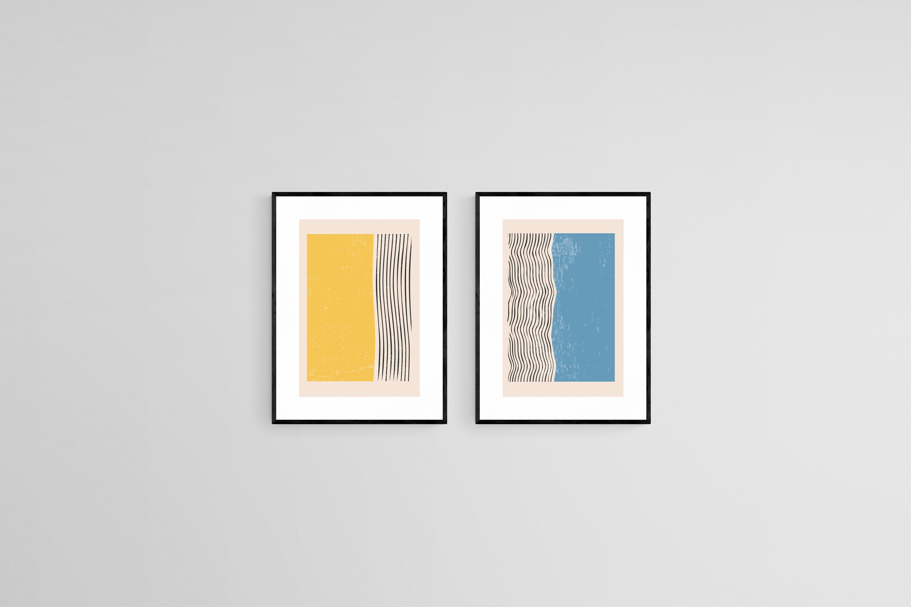 Lines with Yellow & Blue Set-Wall_Art-45 x 60cm (x2)-Framed Print-Black-Pixalot