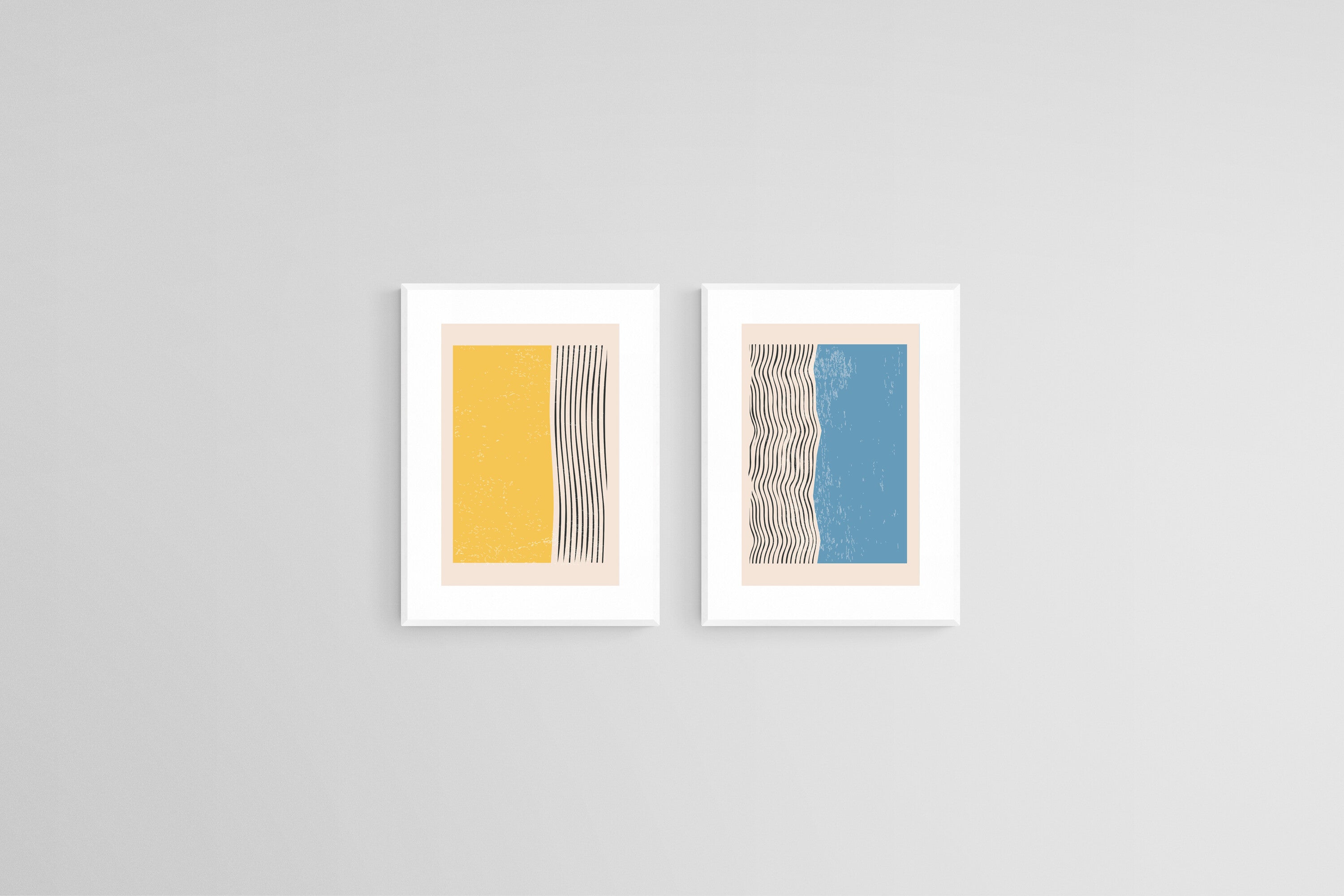 Lines with Yellow & Blue Set-Wall_Art-45 x 60cm (x2)-Framed Print-White-Pixalot