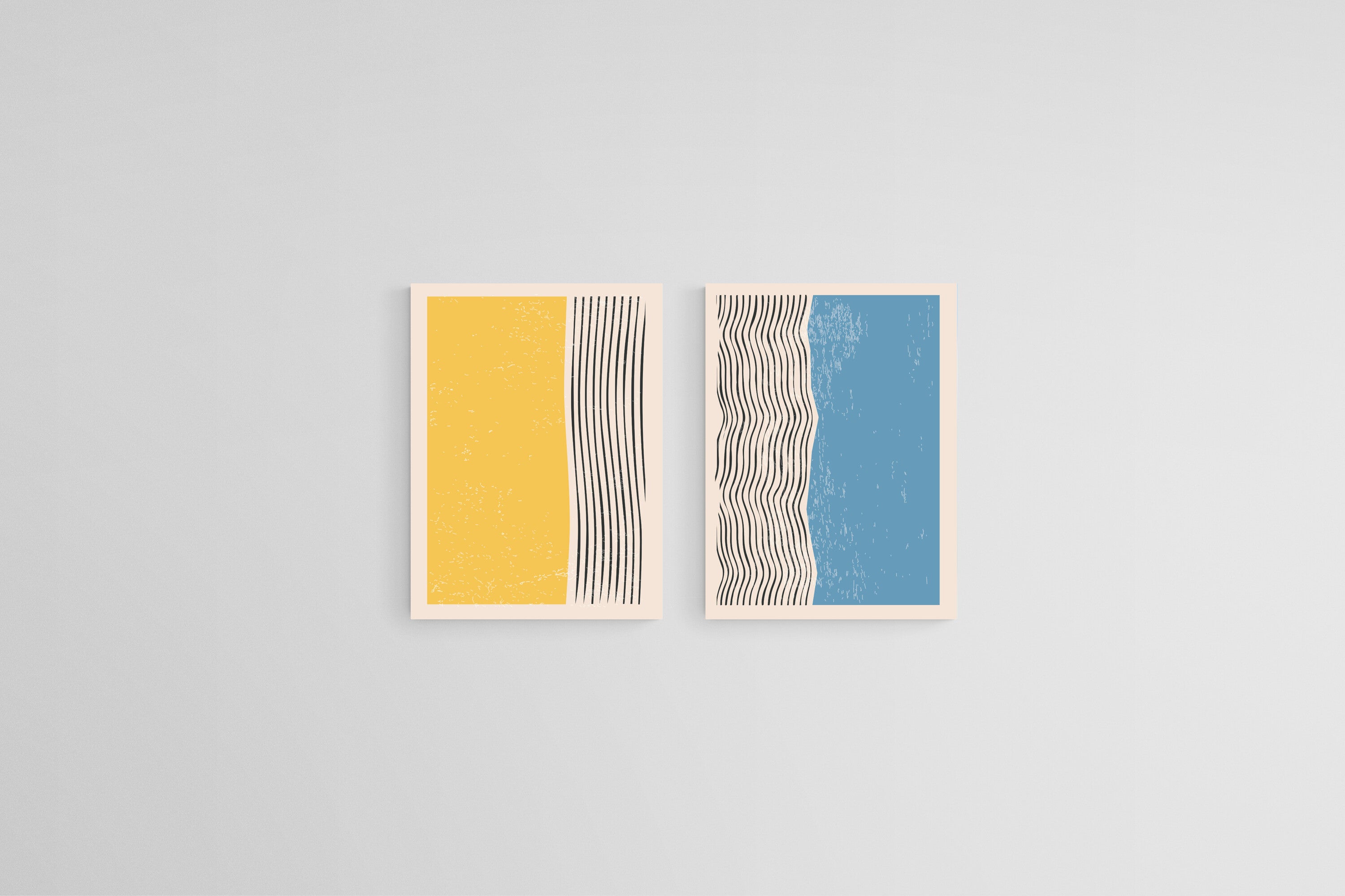 Lines with Yellow & Blue Set-Wall_Art-45 x 60cm (x2)-Mounted Canvas-No Frame-Pixalot