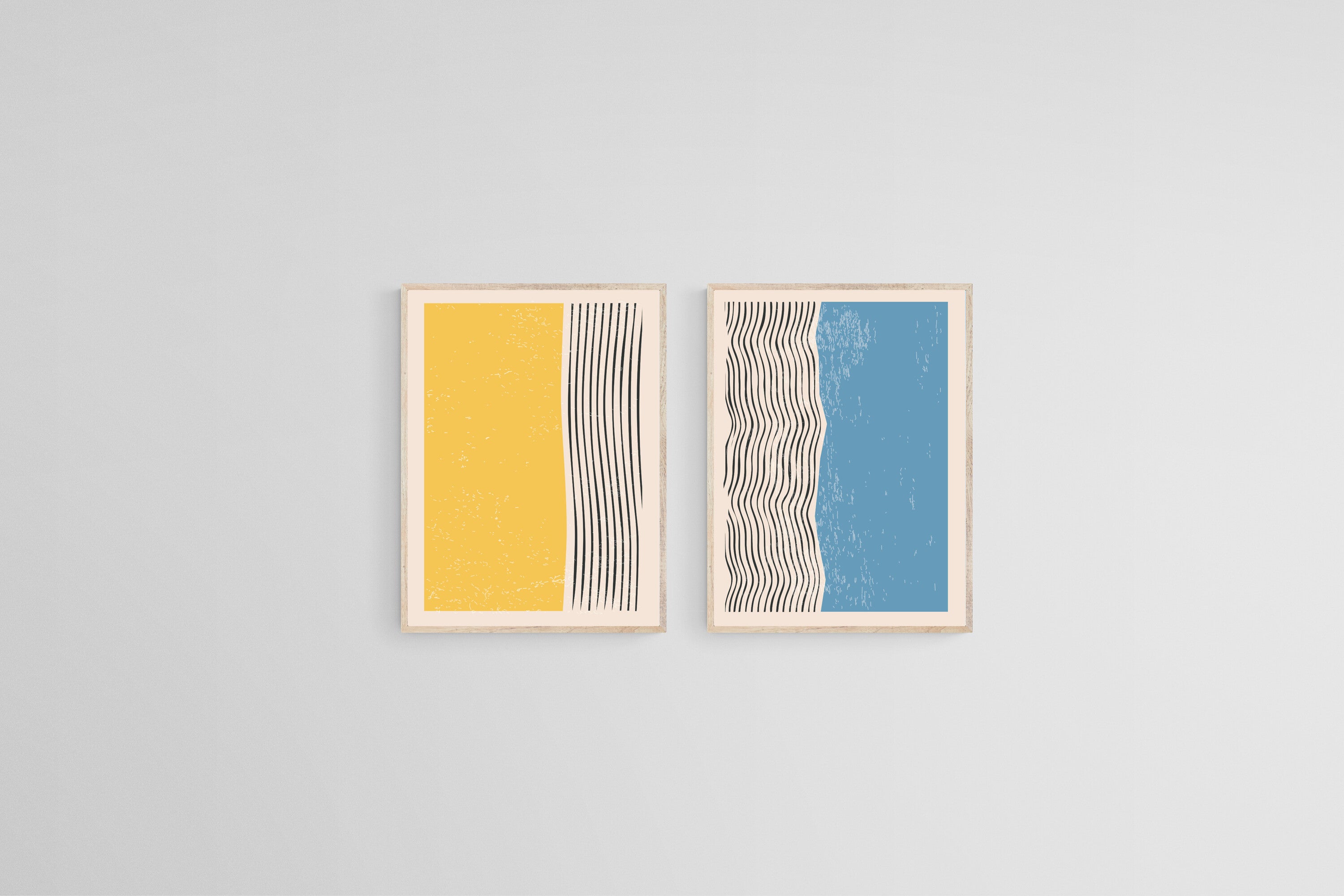 Lines with Yellow & Blue Set-Wall_Art-45 x 60cm (x2)-Mounted Canvas-Wood-Pixalot