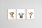 Lion Ele Giraffe Set-Wall_Art-45 x 60cm (x3)-Framed Print-Wood-Pixalot