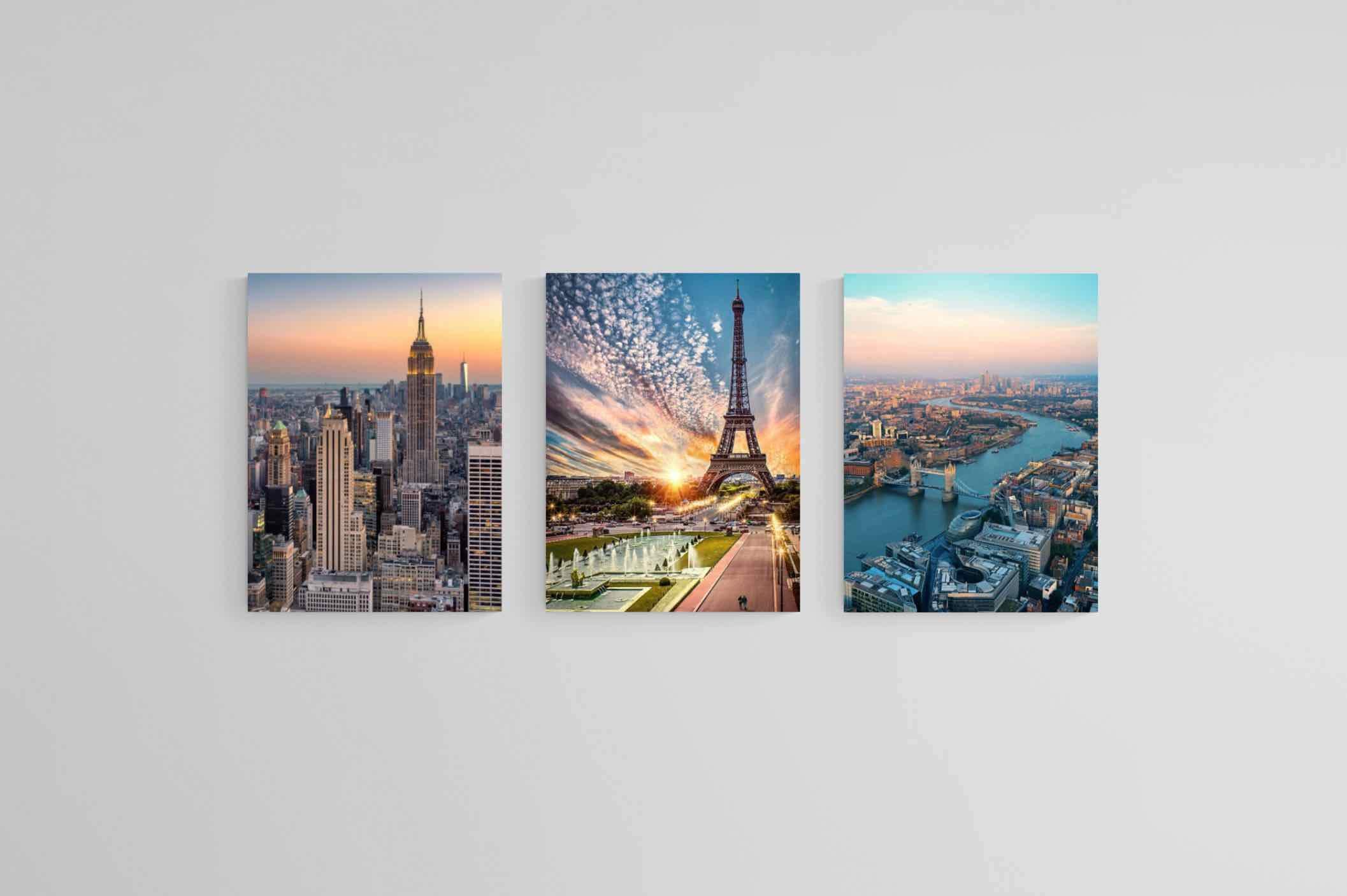 London, New York, Paris Set-Wall_Art-60 x 80cm (x3)-Mounted Canvas-No Frame-Pixalot