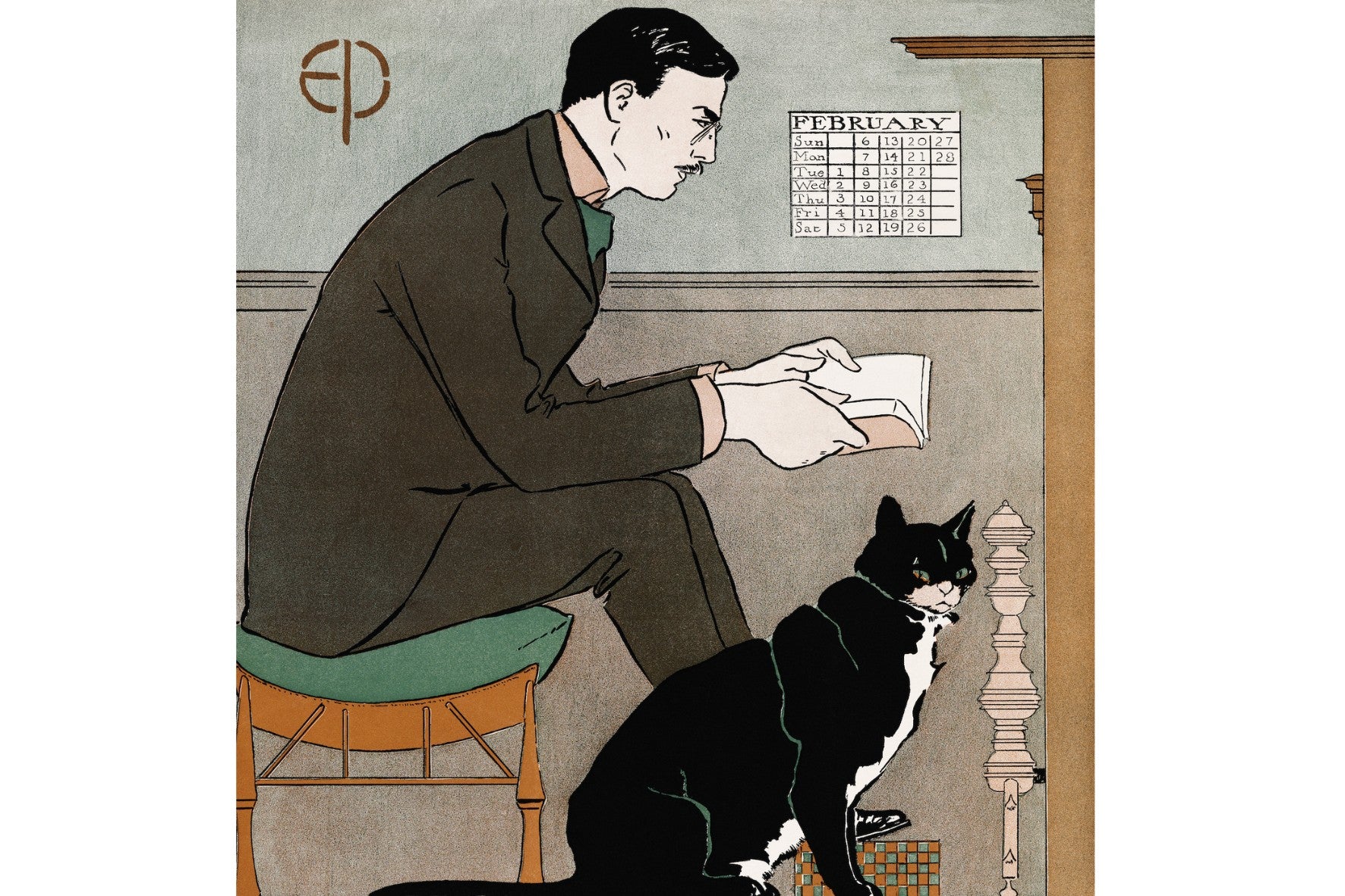 Man Reading with Cat