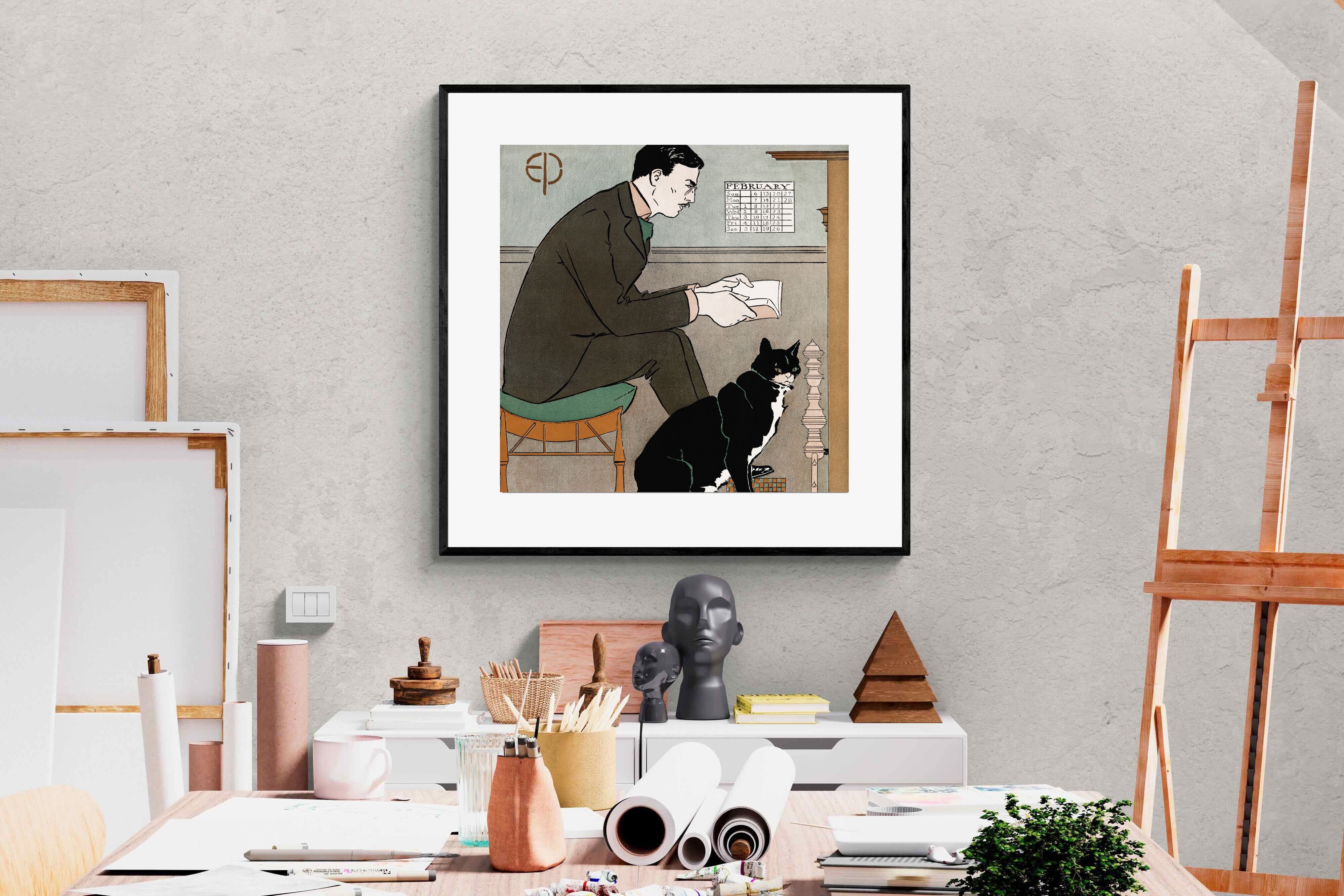 Pixalot Man Reading with Cat