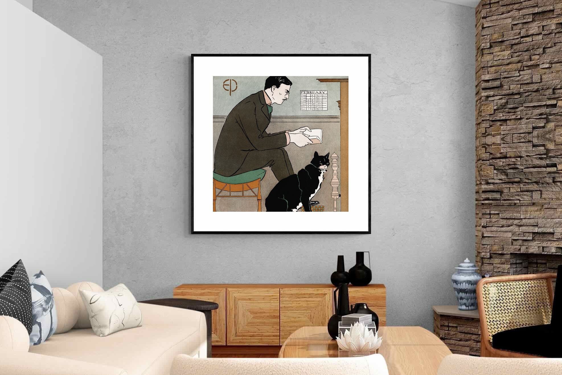 Pixalot Man Reading with Cat