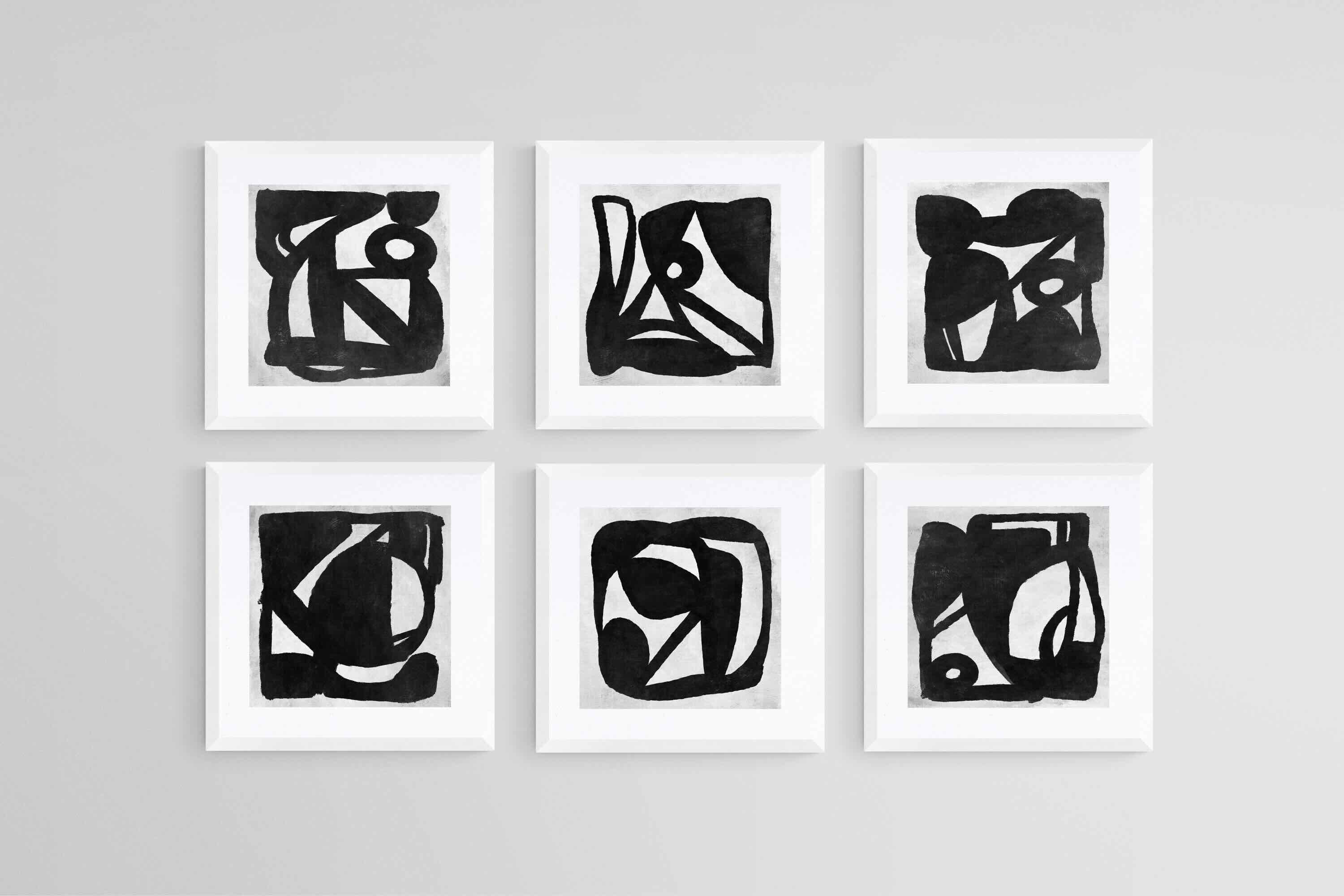 Mono Set-Wall_Art-30 x 30cm (x6)-Framed Print-White-Pixalot