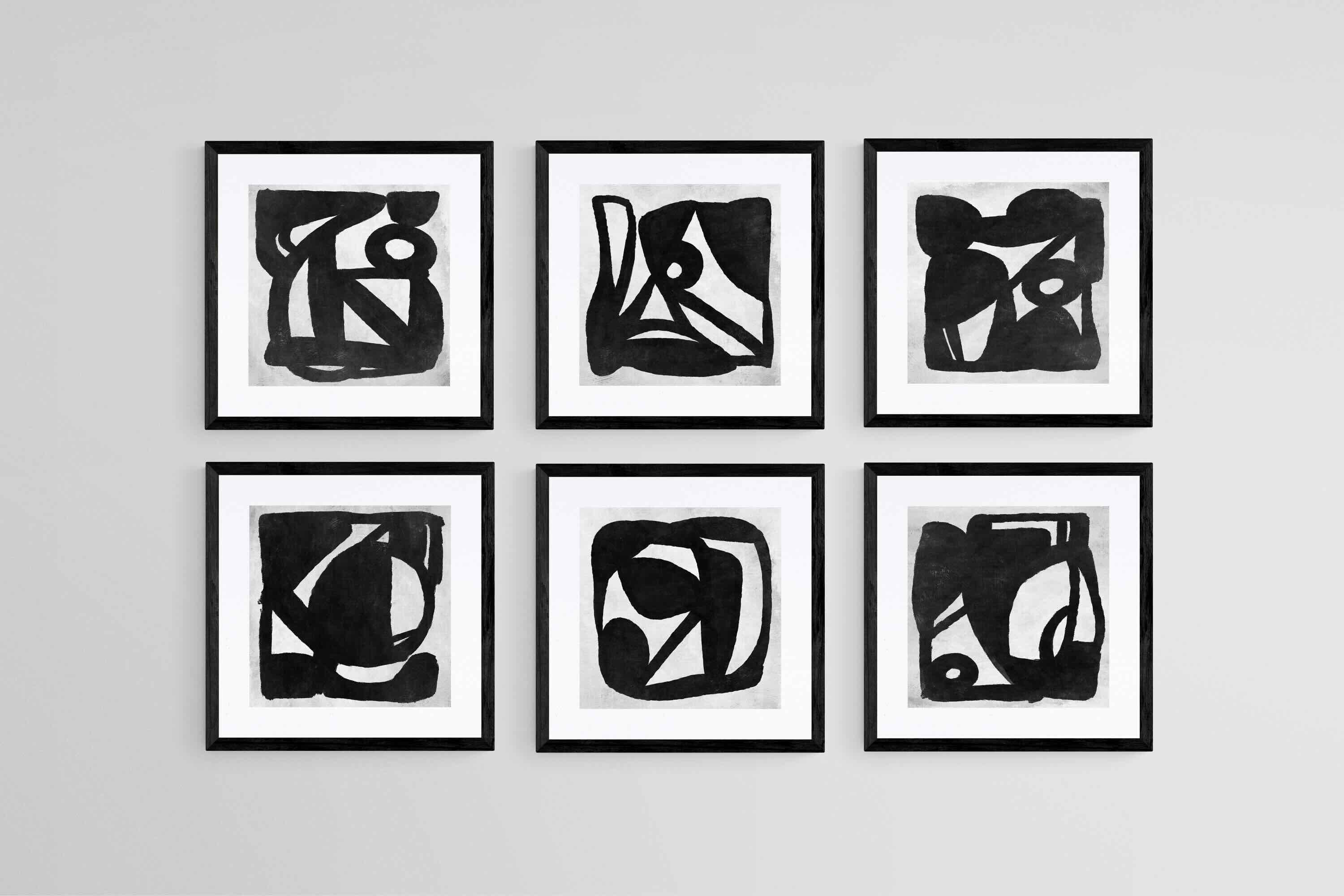 Mono Set-Wall_Art-30 x 30cm (x6)-Framed Print-Black-Pixalot