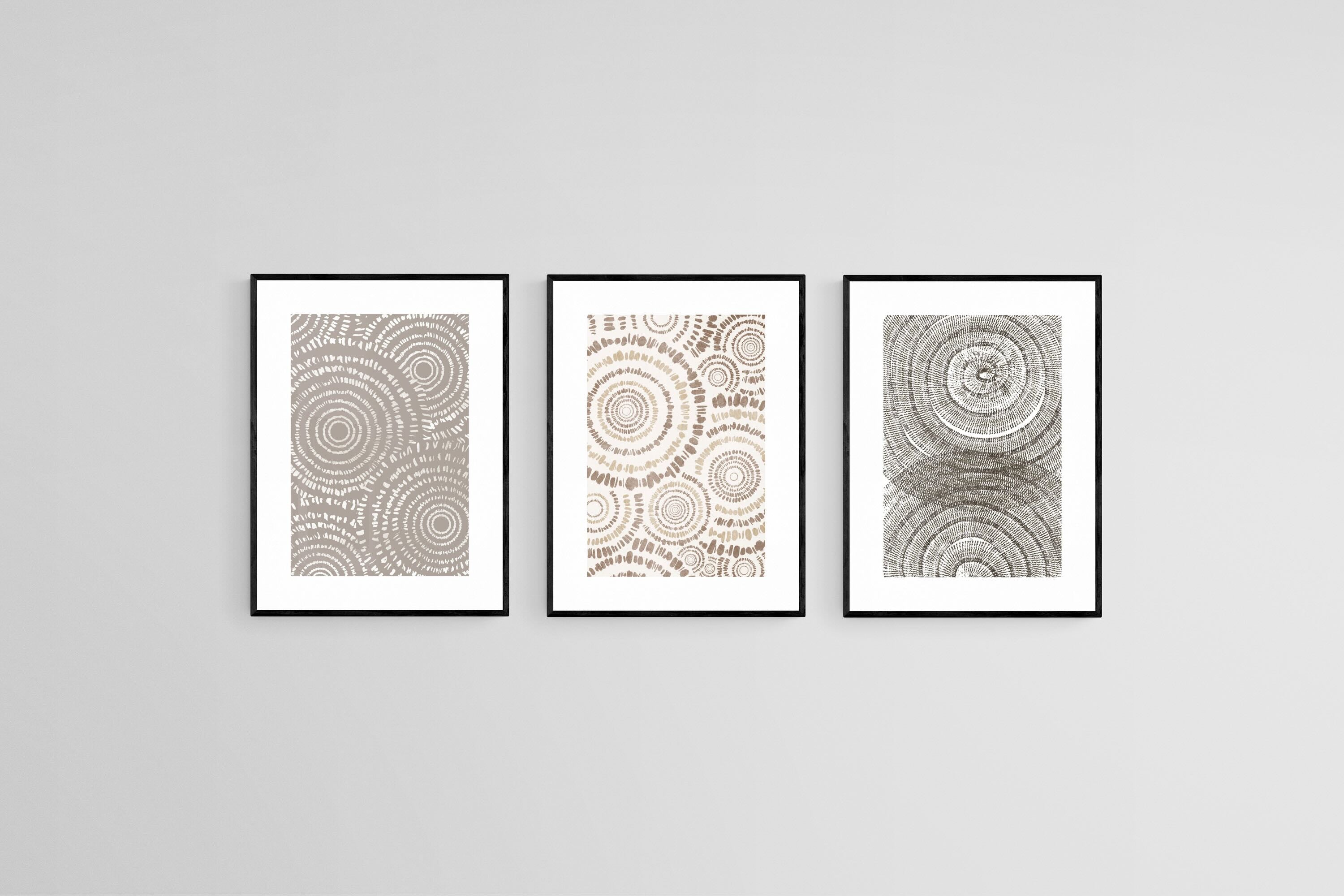 Natural Circles Set-Wall_Art-45 x 60cm (x3)-Framed Print-Black-Pixalot