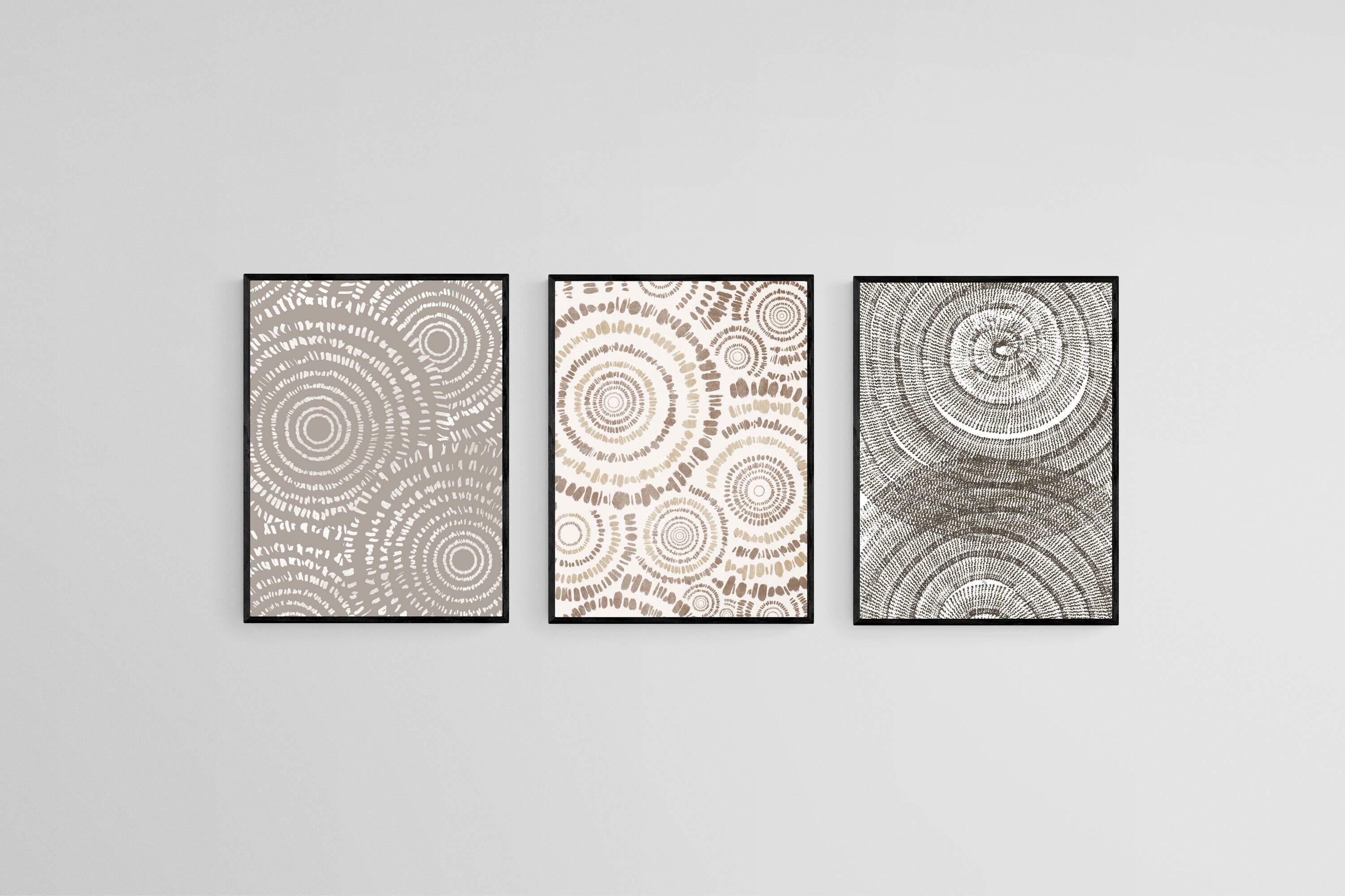 Natural Circles Set-Wall_Art-45 x 60cm (x3)-Mounted Canvas-Black-Pixalot