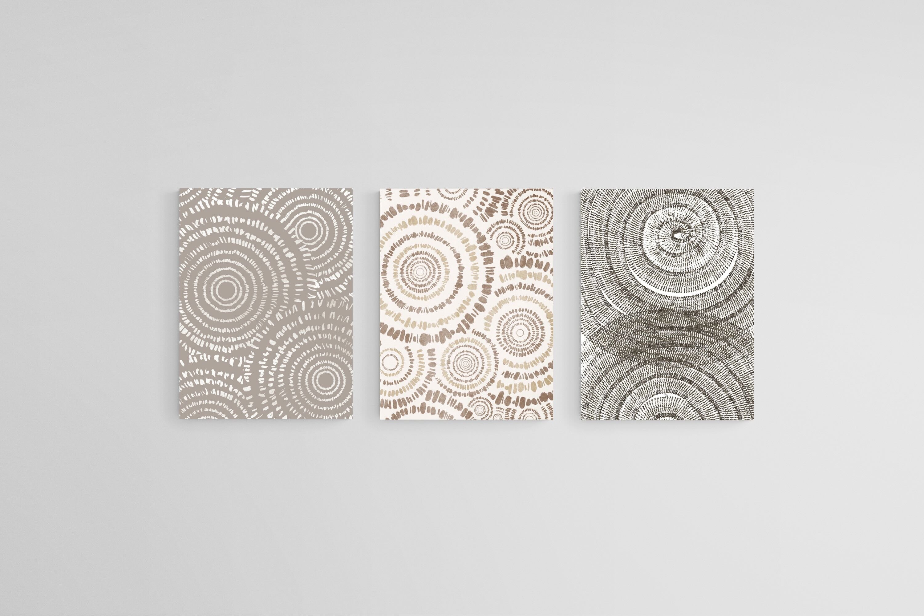 Natural Circles Set-Wall_Art-45 x 60cm (x3)-Mounted Canvas-No Frame-Pixalot