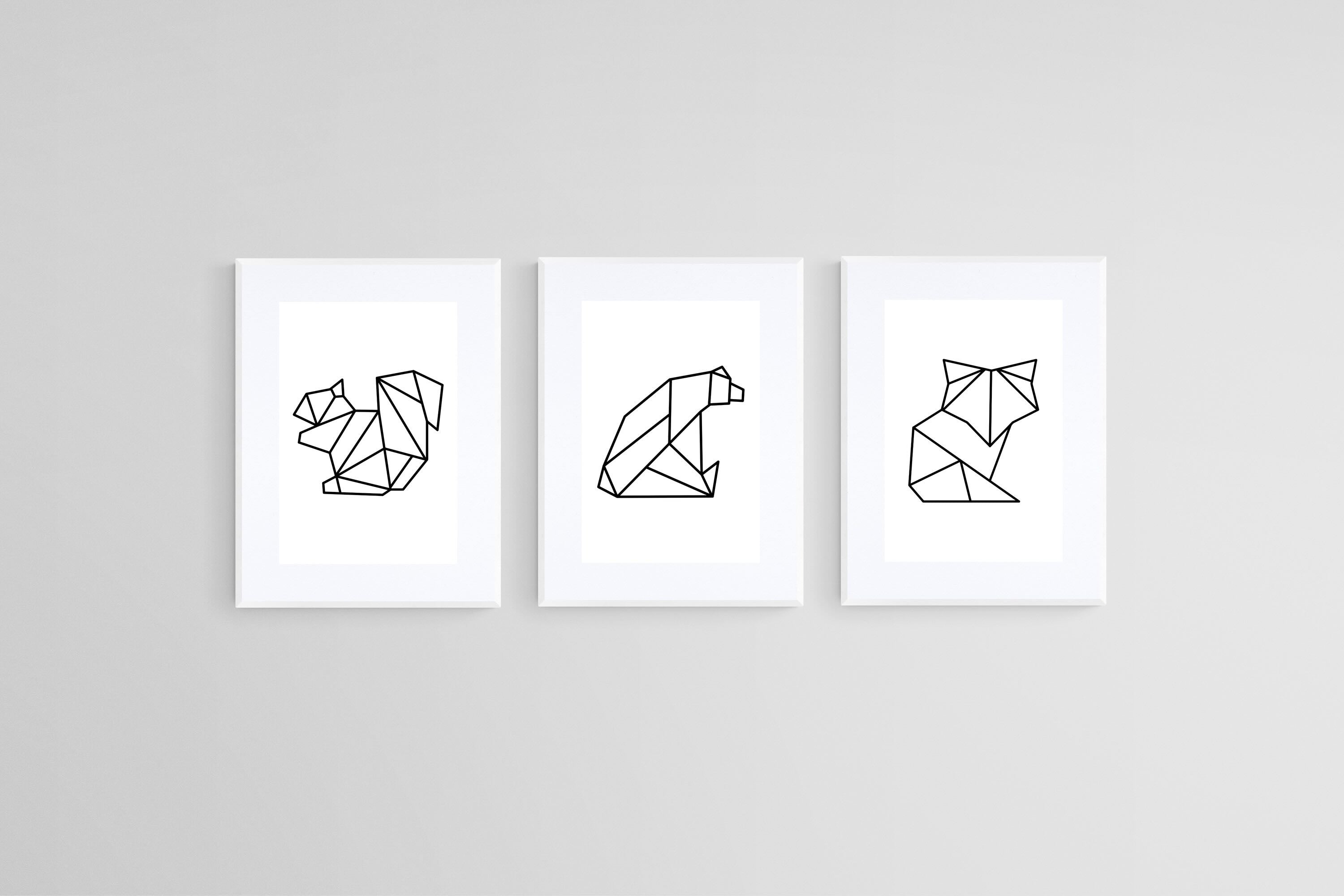 Origami Animals Set-Wall_Art-45 x 60cm (x3)-Framed Print-White-Pixalot