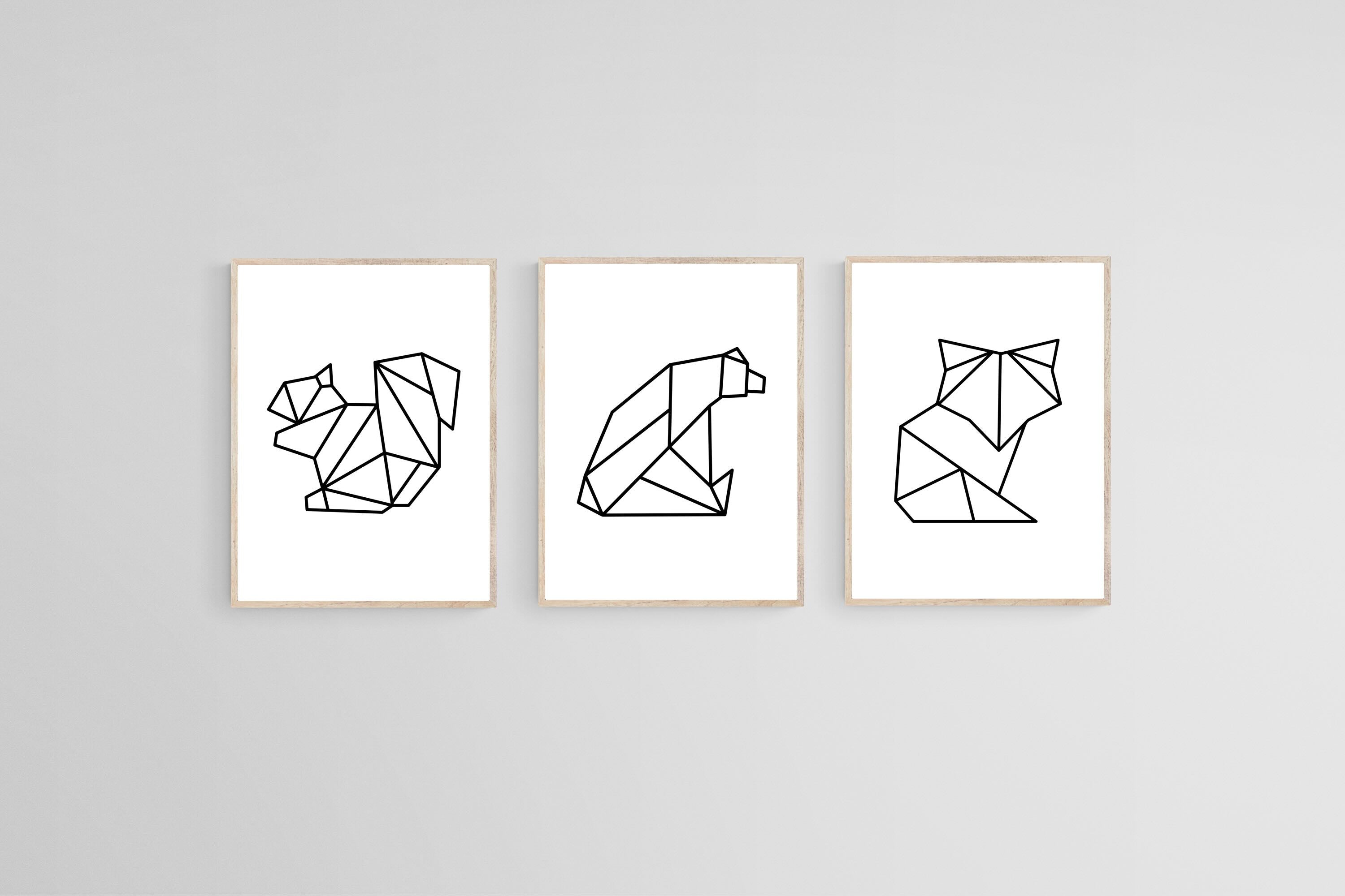 Origami Animals Set-Wall_Art-45 x 60cm (x3)-Mounted Canvas-Wood-Pixalot