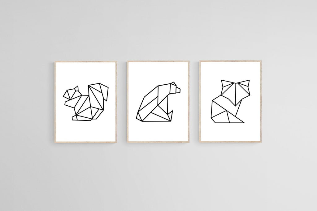 Origami Animals Set-Wall_Art-45 x 60cm (x3)-Mounted Canvas-Wood-Pixalot