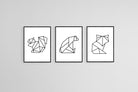 Origami Animals Set-Wall_Art-45 x 60cm (x3)-Mounted Canvas-Black-Pixalot