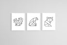 Origami Animals Set-Wall_Art-45 x 60cm (x3)-Mounted Canvas-White-Pixalot