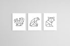 Origami Animals Set-Wall_Art-45 x 60cm (x3)-Mounted Canvas-No Frame-Pixalot