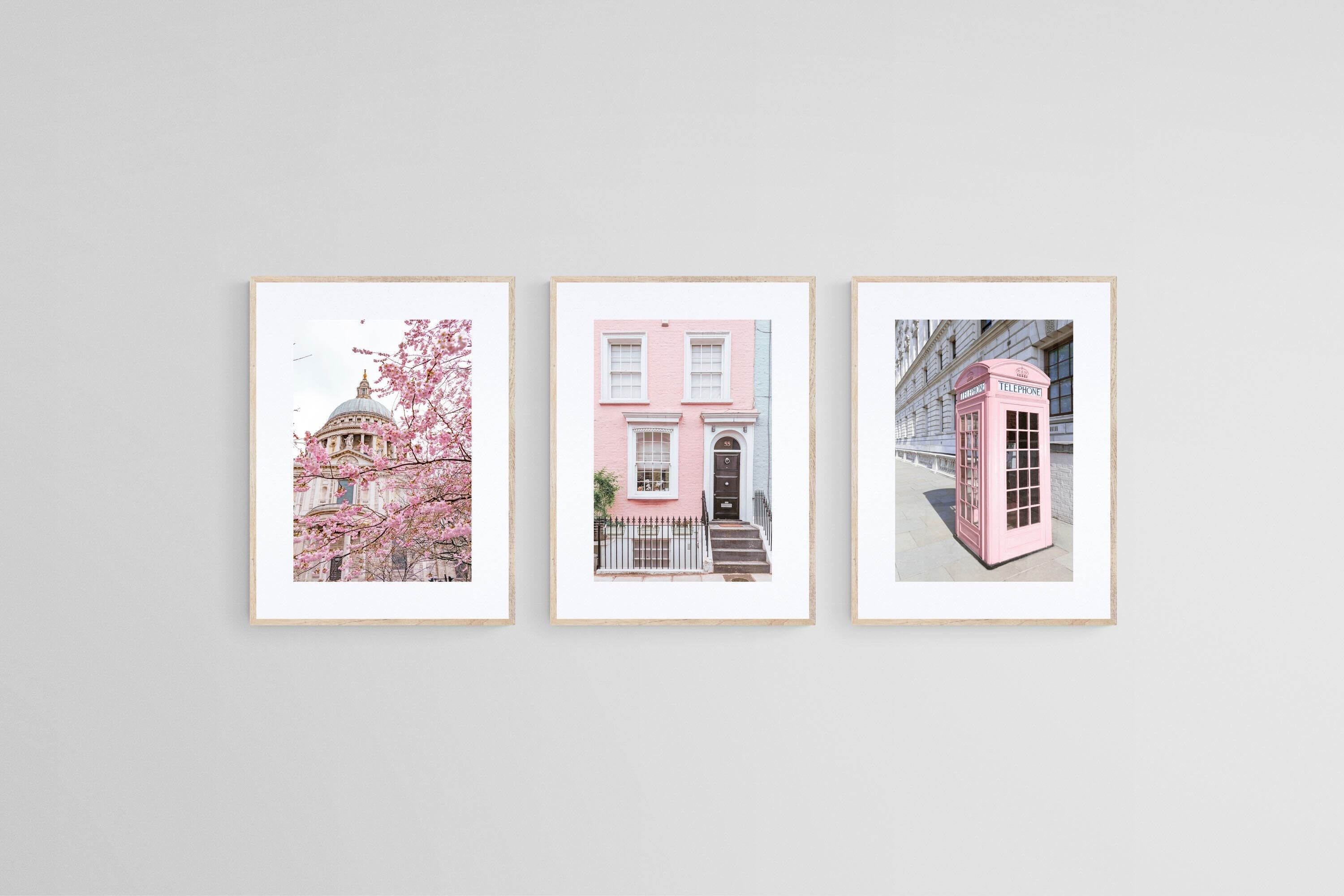 Pink London Set-Wall_Art-45 x 60cm (x3)-Framed Print-Wood-Pixalot