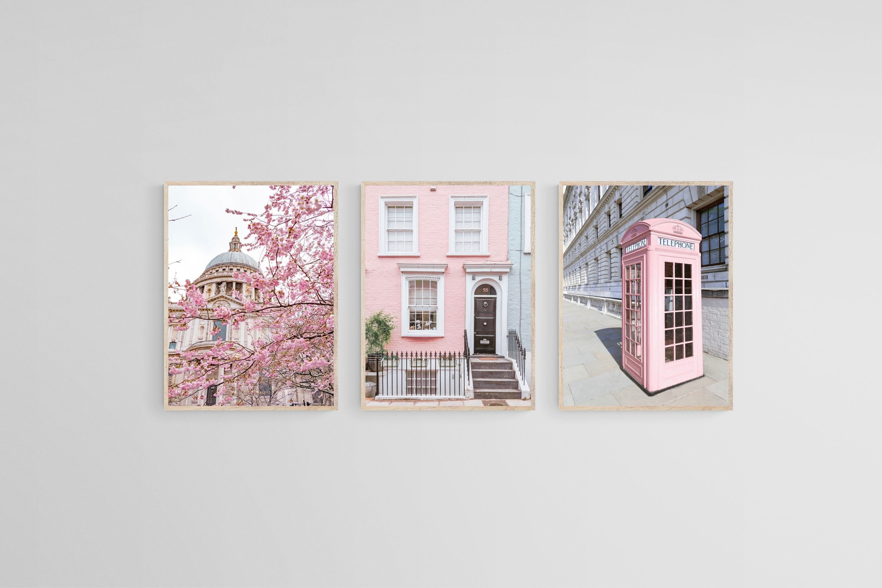 Pink London Set-Wall_Art-45 x 60cm (x3)-Mounted Canvas-Wood-Pixalot