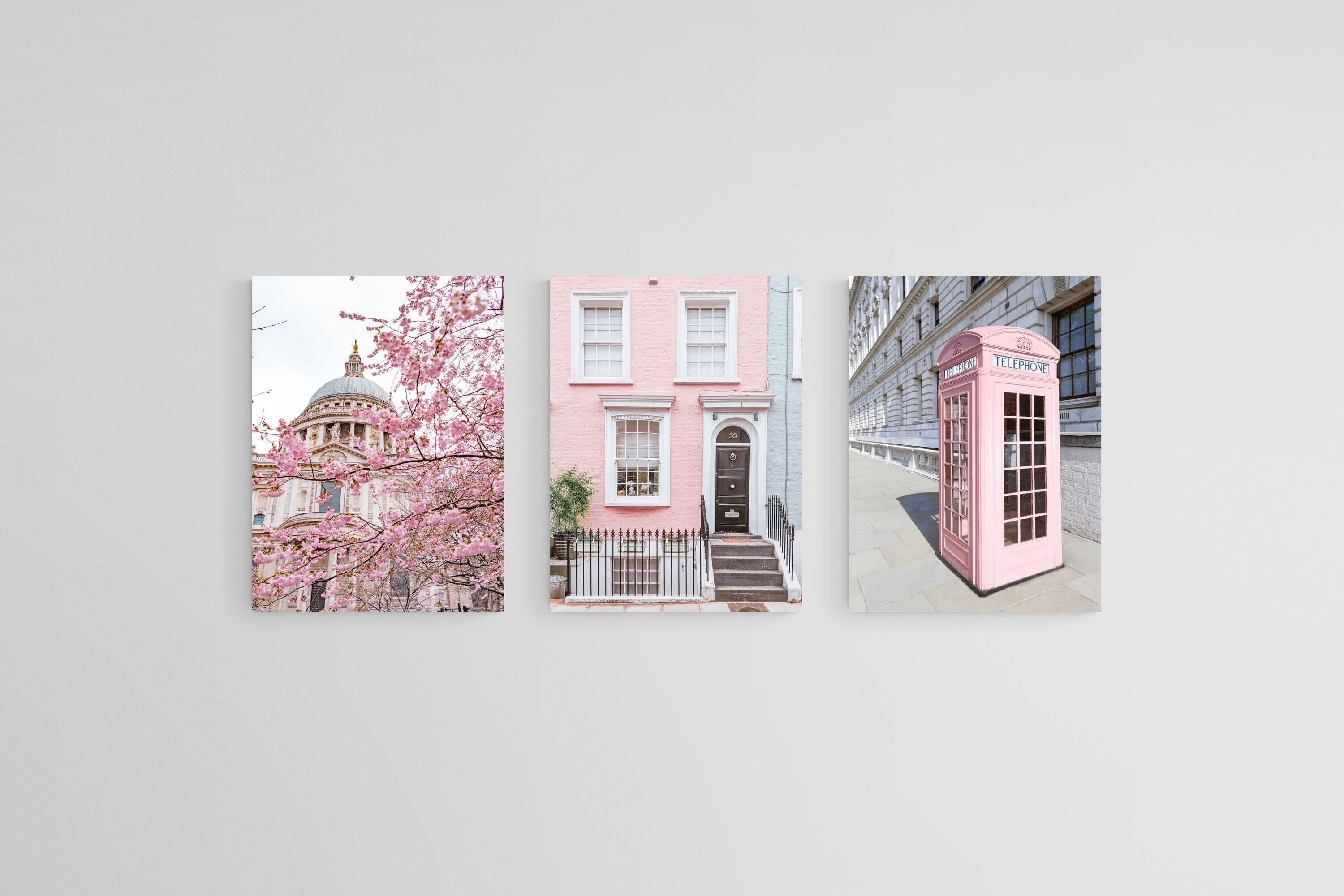 Pink London Set-Wall_Art-45 x 60cm (x3)-Mounted Canvas-No Frame-Pixalot