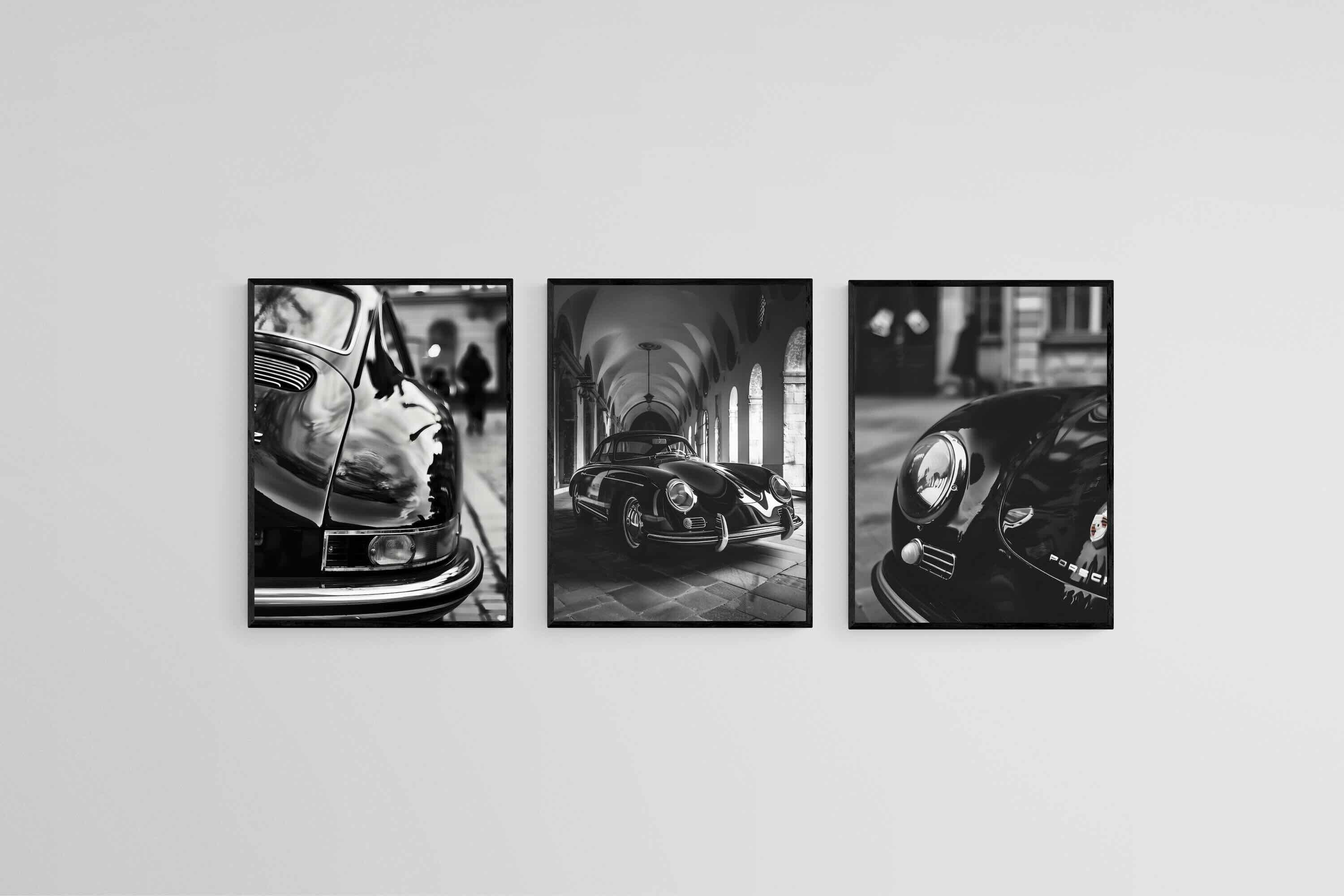 Porsche Speedster Set-Wall_Art-45 x 60cm (x3)-Mounted Canvas-Black-Pixalot