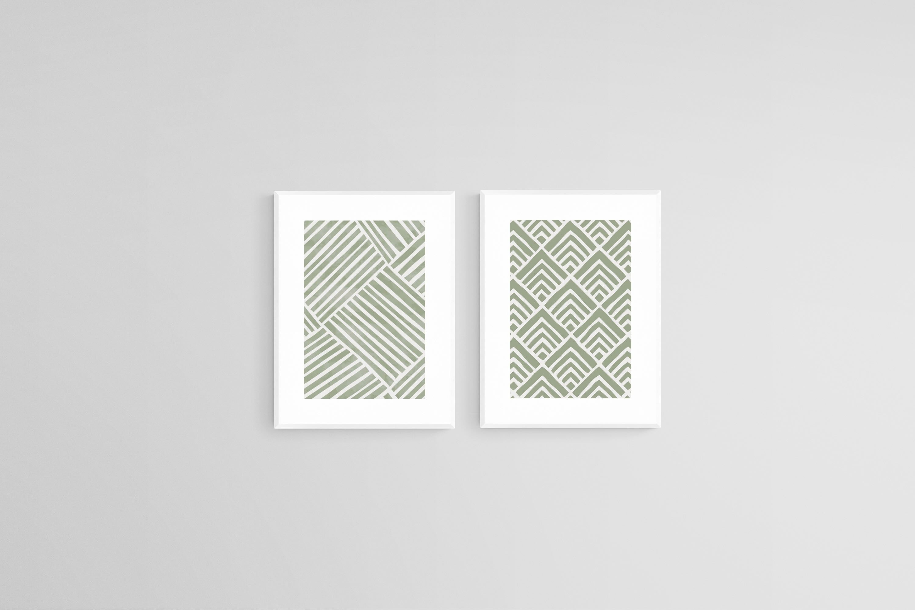 Sage Pattern Set-Wall_Art-45 x 60cm (x2)-Framed Print-White-Pixalot