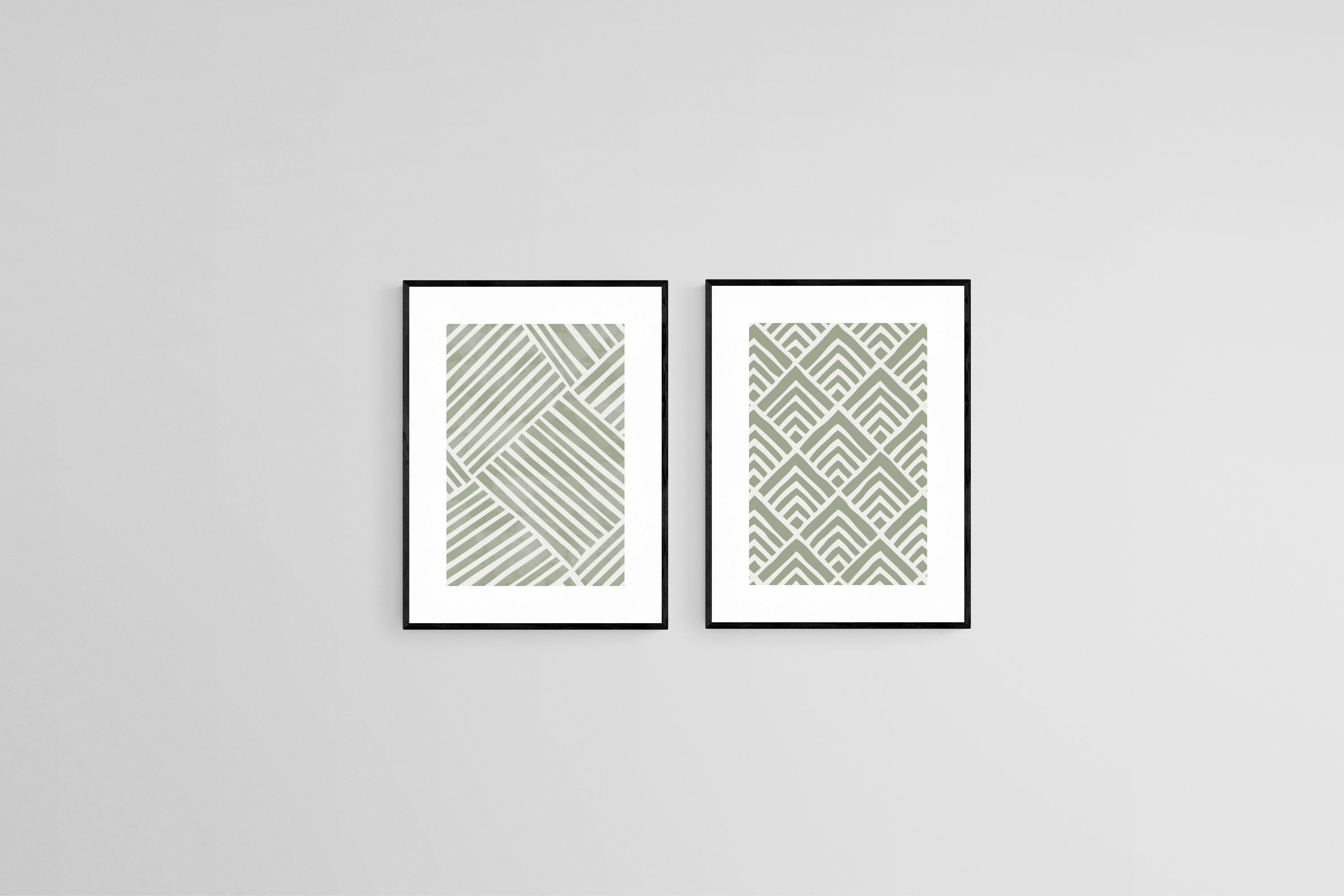 Sage Pattern Set-Wall_Art-45 x 60cm (x2)-Framed Print-Black-Pixalot