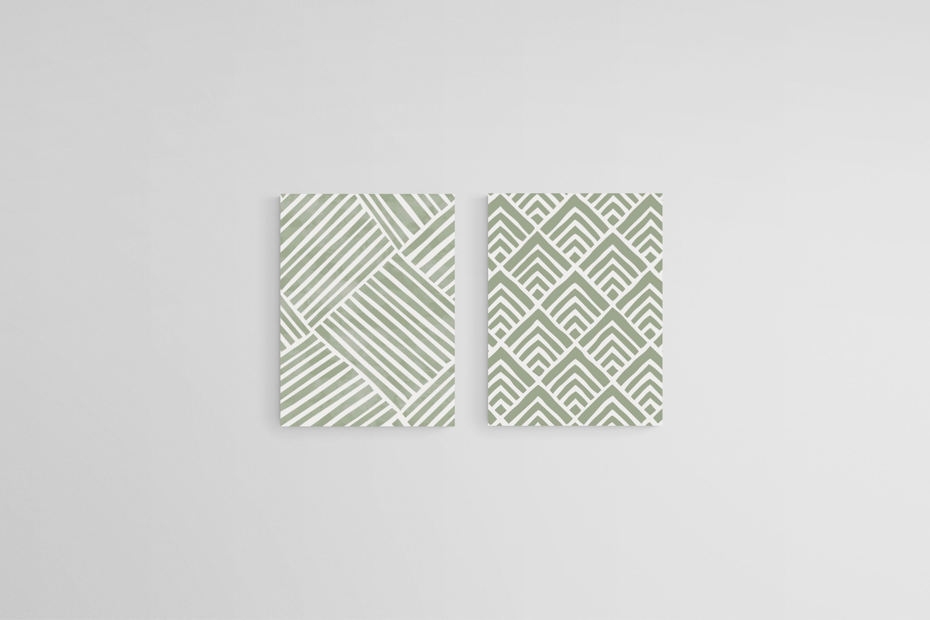 Sage Pattern Set-Wall_Art-45 x 60cm (x2)-Mounted Canvas-No Frame-Pixalot