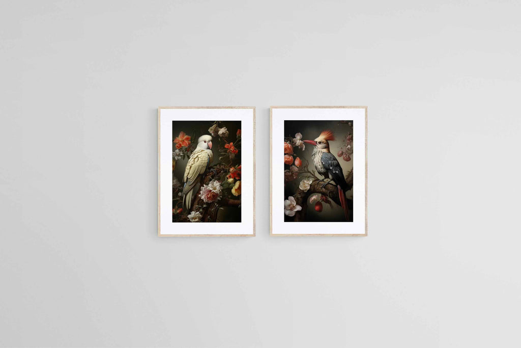 Serenade of the Aviary Set-Wall_Art-45 x 60cm (x2)-Framed Print-Wood-Pixalot