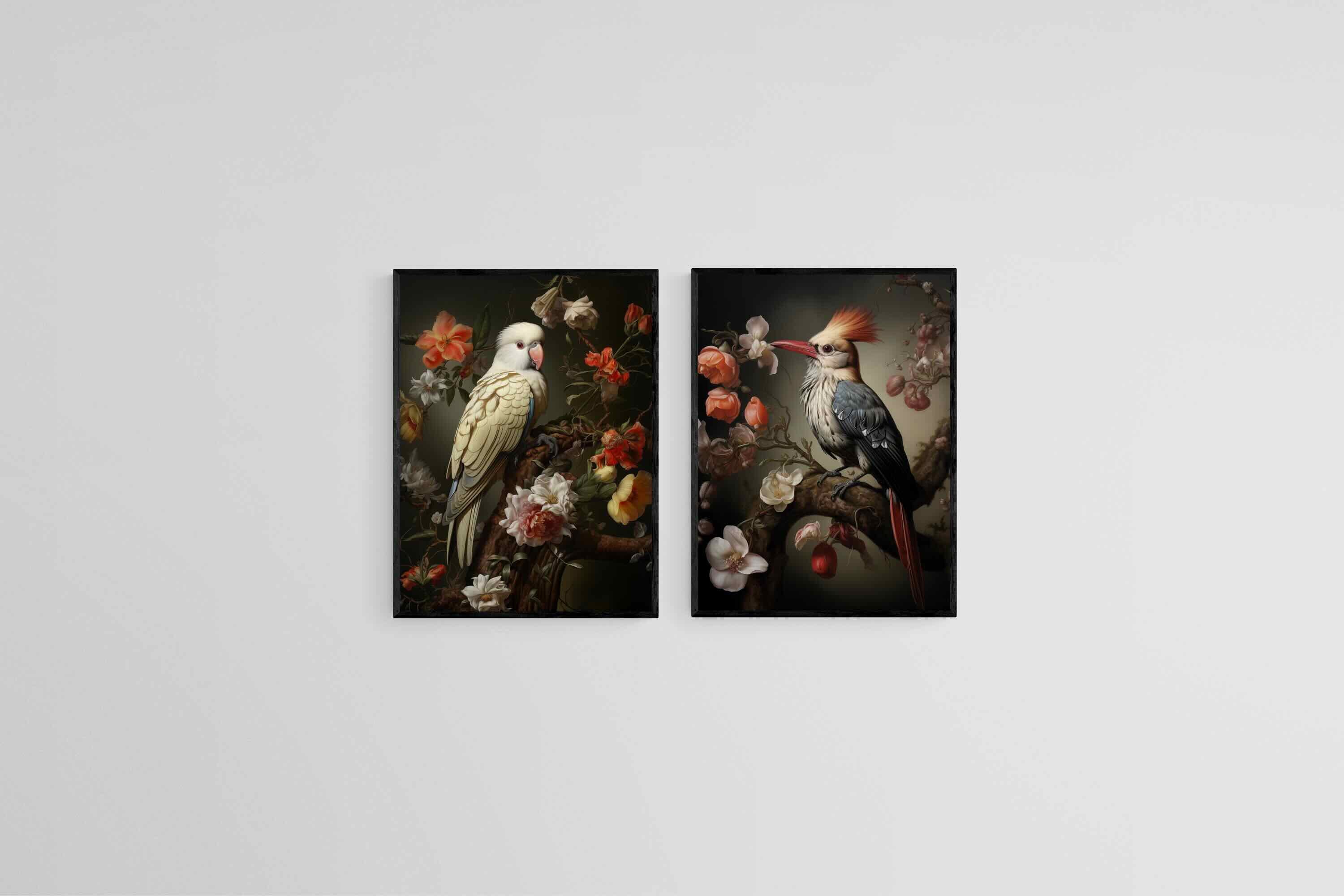 Serenade of the Aviary Set-Wall_Art-45 x 60cm (x2)-Mounted Canvas-Black-Pixalot