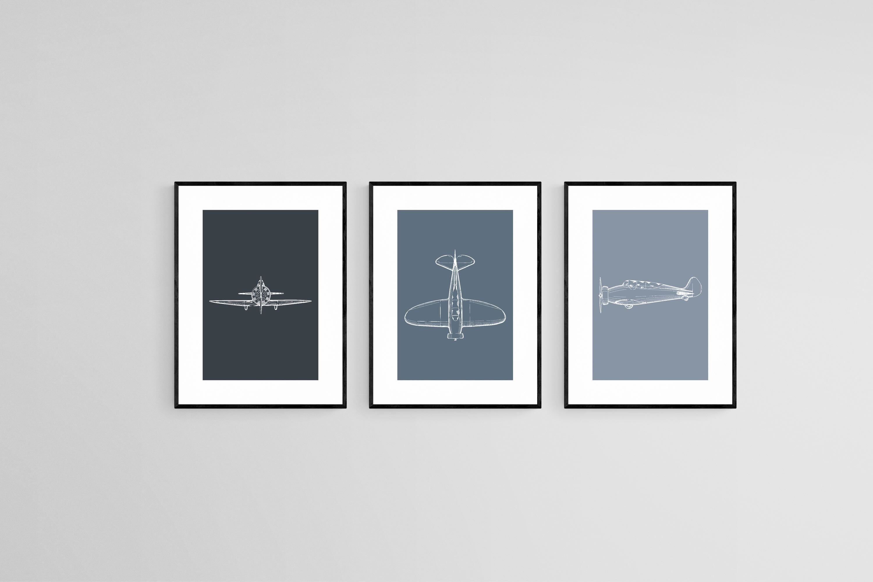 Spitfire Set-Wall_Art-45 x 60cm (x3)-Framed Print-Black-Pixalot