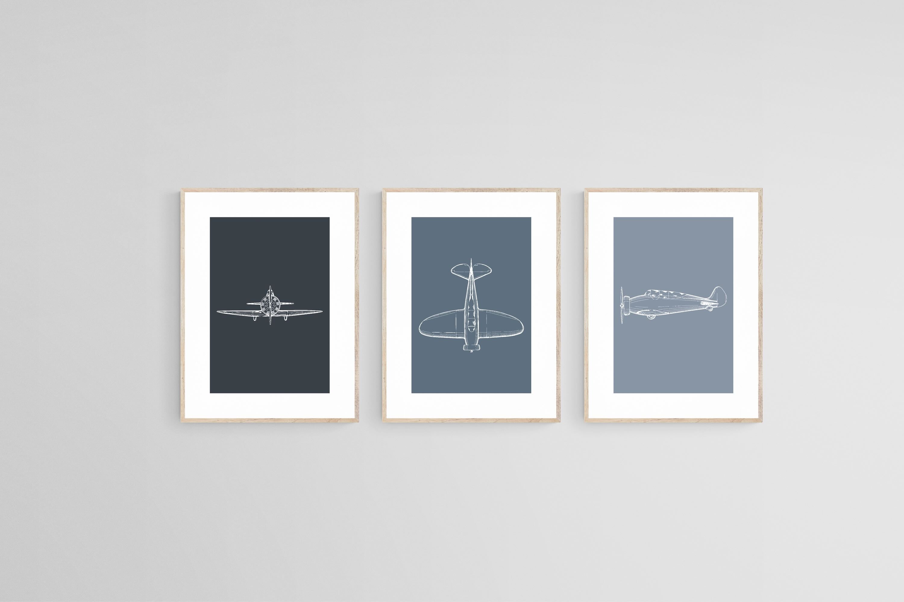 Spitfire Set-Wall_Art-45 x 60cm (x3)-Framed Print-Wood-Pixalot