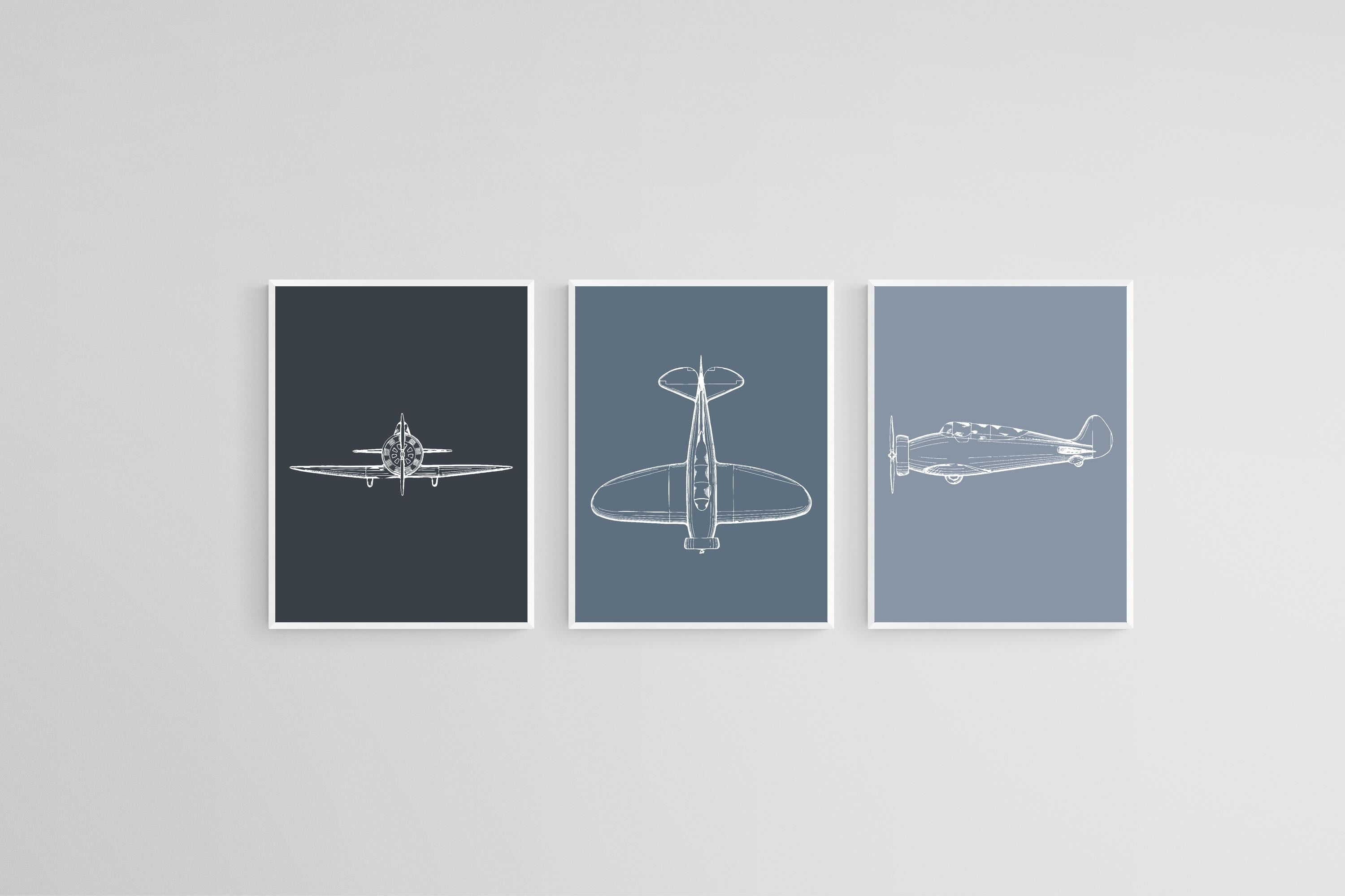 Spitfire Set-Wall_Art-45 x 60cm (x3)-Mounted Canvas-White-Pixalot