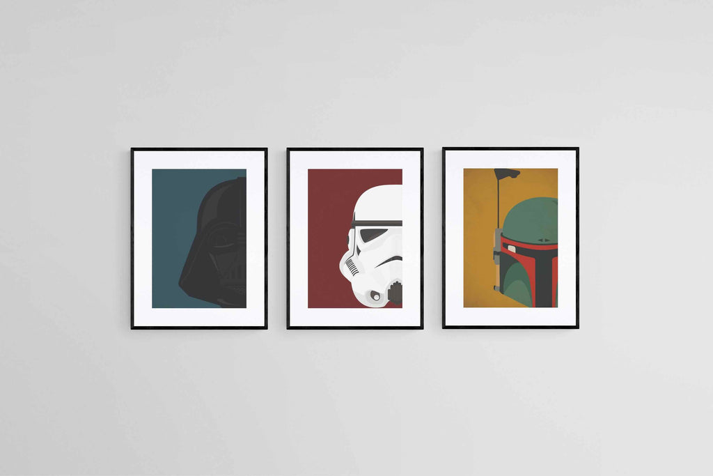 Star Wars Helmets Set-Wall_Art-45 x 60cm (x3)-Framed Print-Black-Pixalot