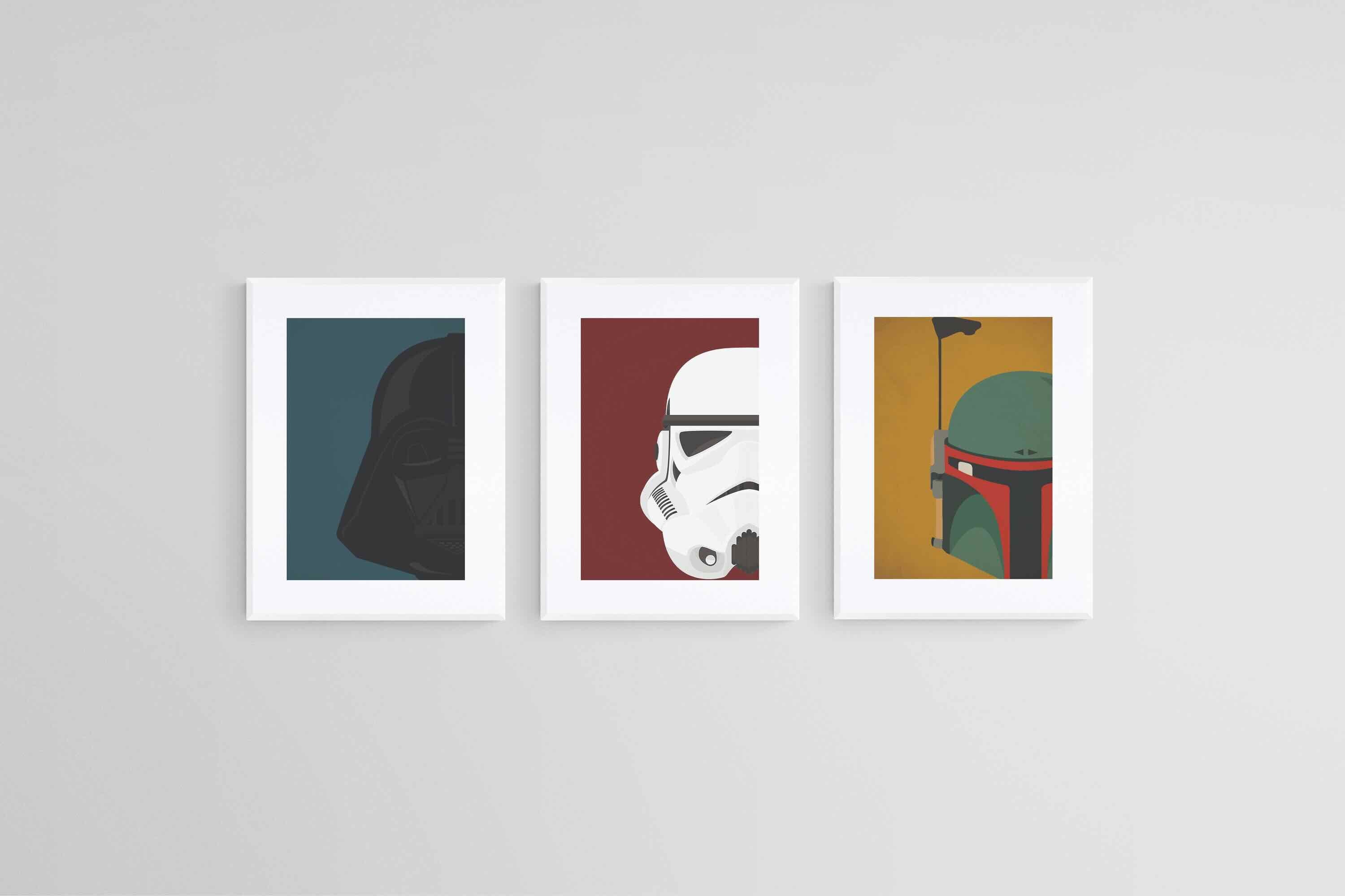 Star Wars Helmets Set-Wall_Art-45 x 60cm (x3)-Framed Print-White-Pixalot