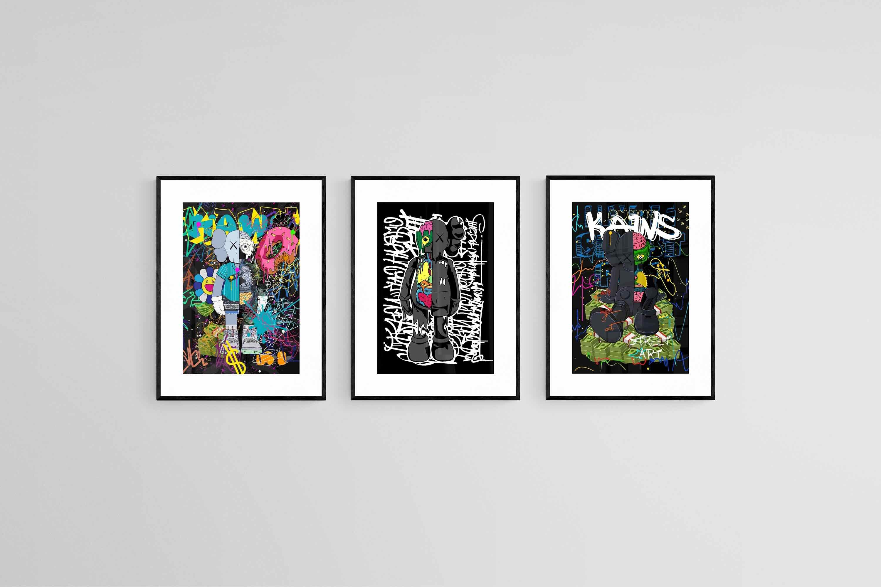 Street Art KAWS Set-Wall_Art-45 x 60cm (x3)-Framed Print-Black-Pixalot