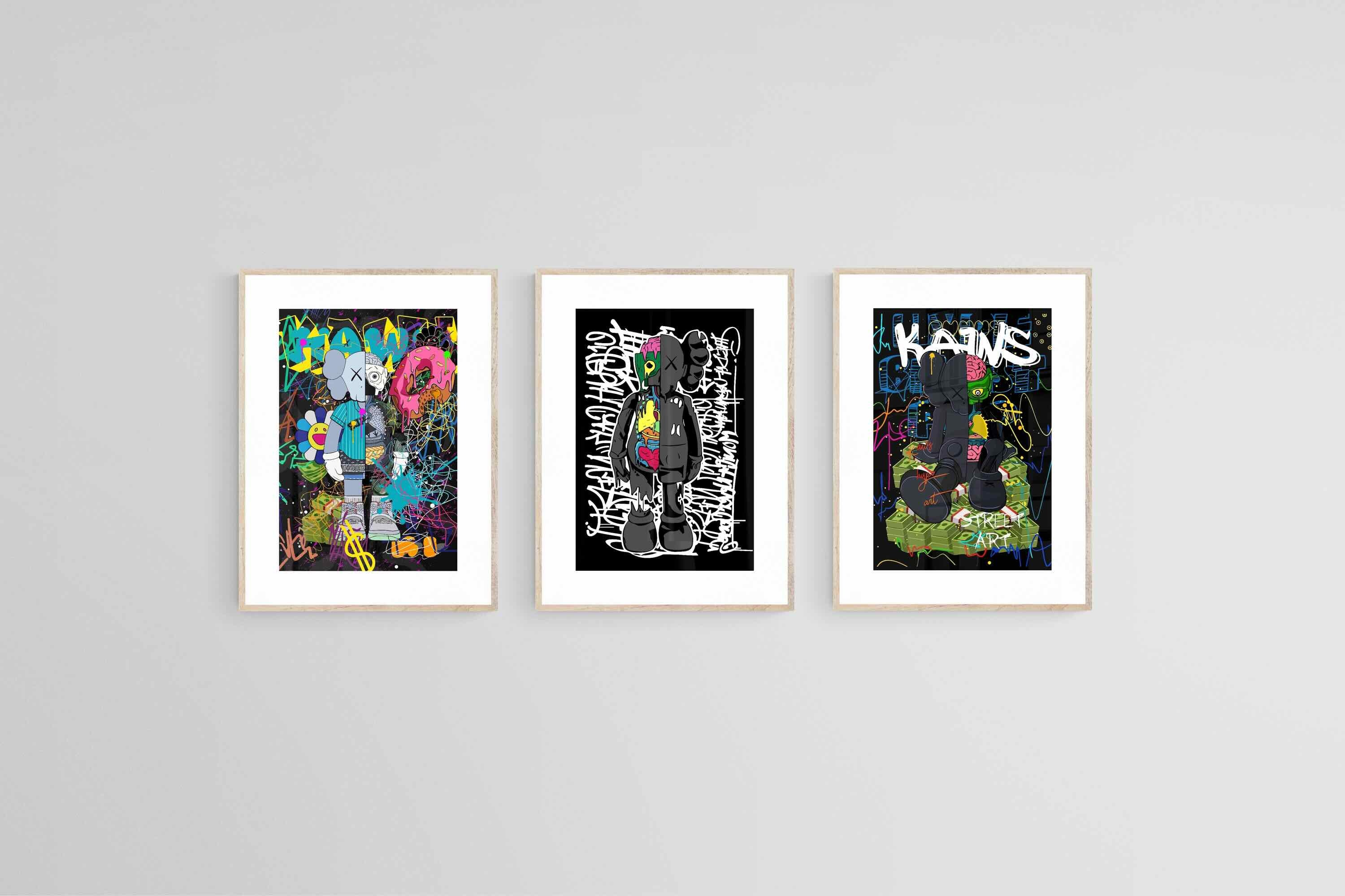 Street Art KAWS Set-Wall_Art-45 x 60cm (x3)-Framed Print-Wood-Pixalot