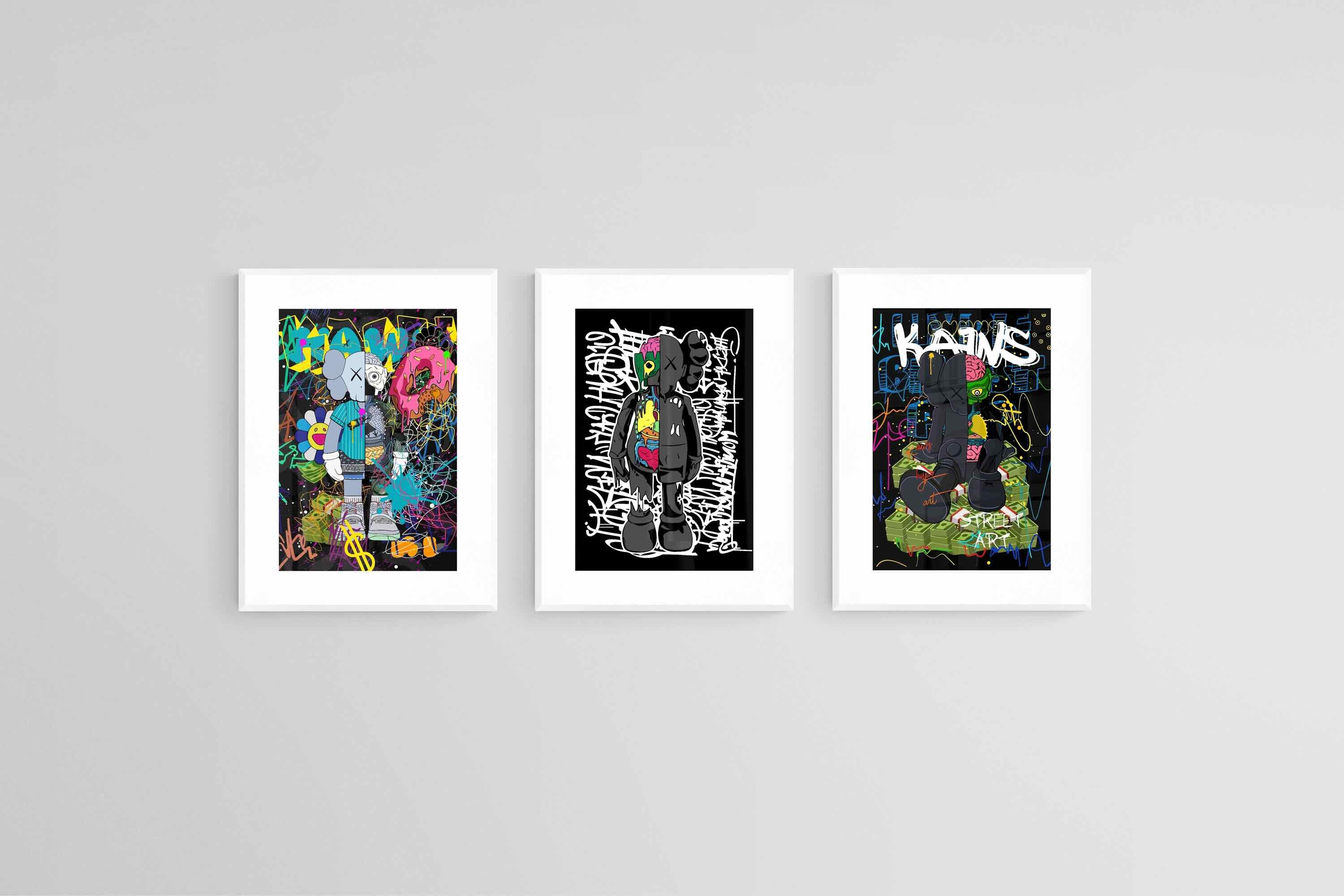 Street Art KAWS Set-Wall_Art-45 x 60cm (x3)-Framed Print-White-Pixalot