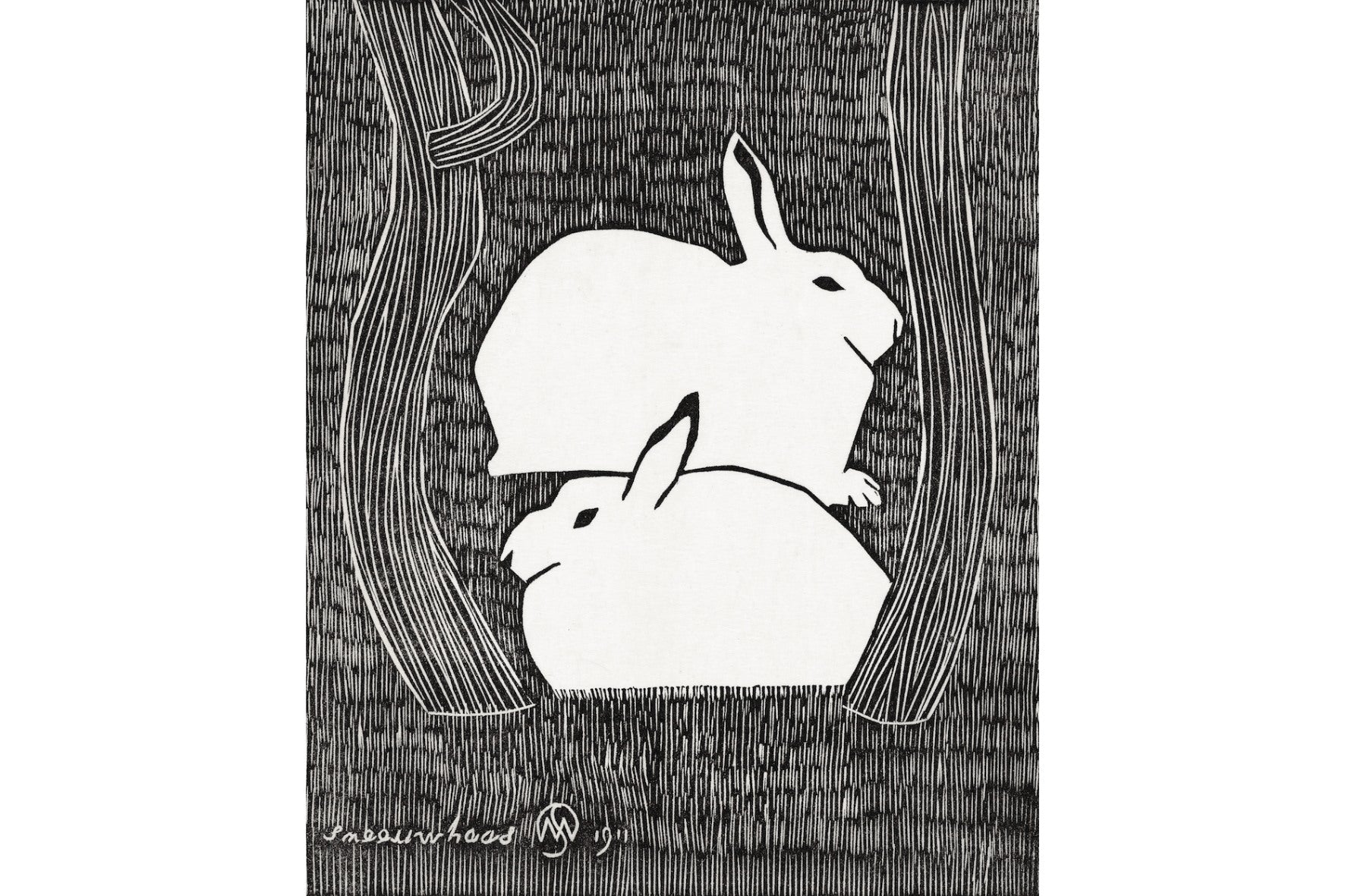 Two Snow Hares