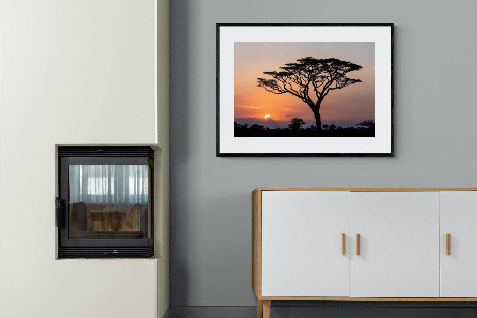 Acacia Sunset-Wall_Art-100 x 75cm-Framed Print-Black-Pixalot