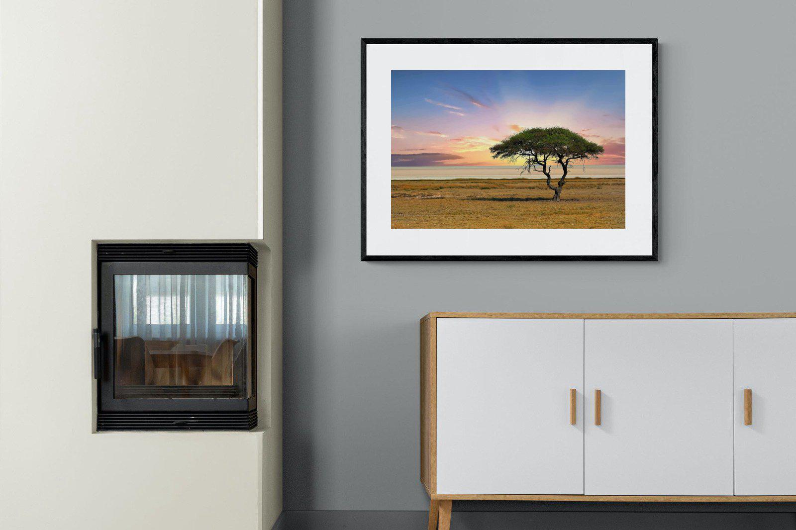 Acacia Tree-Wall_Art-100 x 75cm-Framed Print-Black-Pixalot