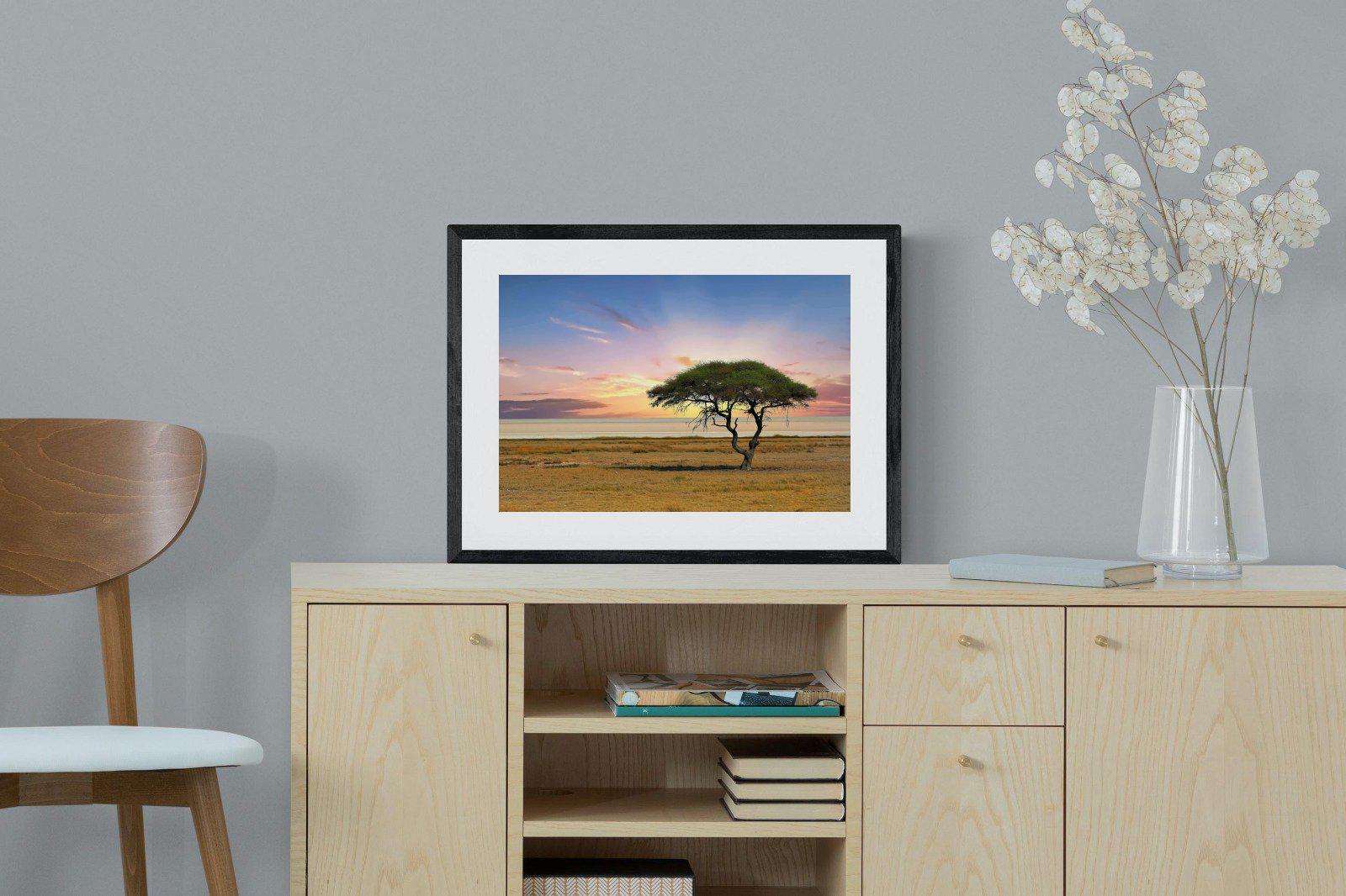 Acacia Tree-Wall_Art-60 x 45cm-Framed Print-Black-Pixalot