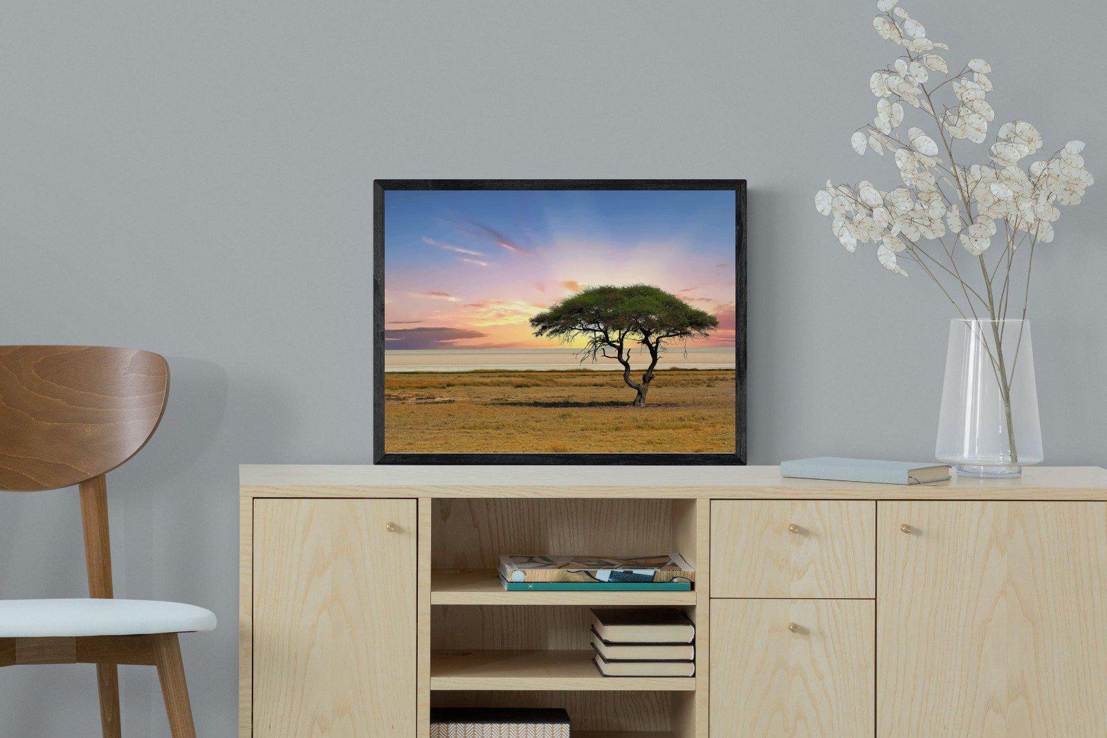 Acacia Tree-Wall_Art-60 x 45cm-Mounted Canvas-Black-Pixalot