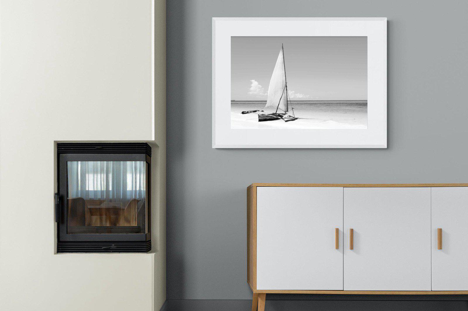 African Fishing Boat-Wall_Art-100 x 75cm-Framed Print-White-Pixalot