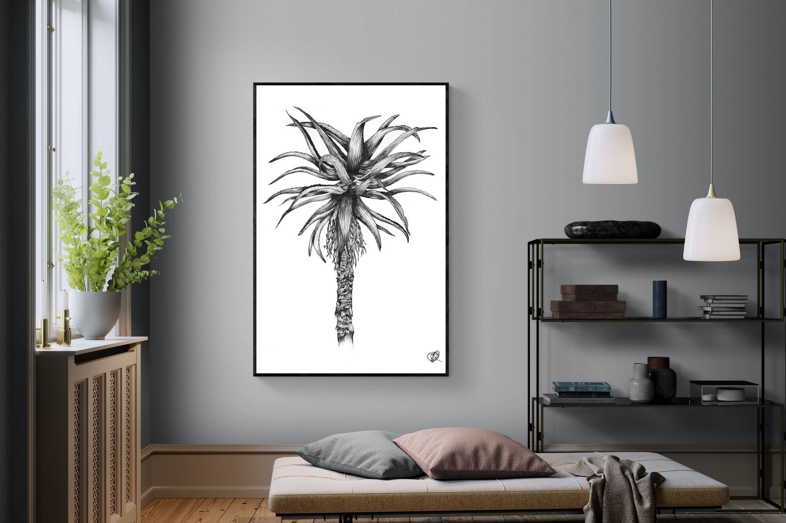 Aloe Illustration-Wall_Art-120 x 180cm-Mounted Canvas-Black-Pixalot