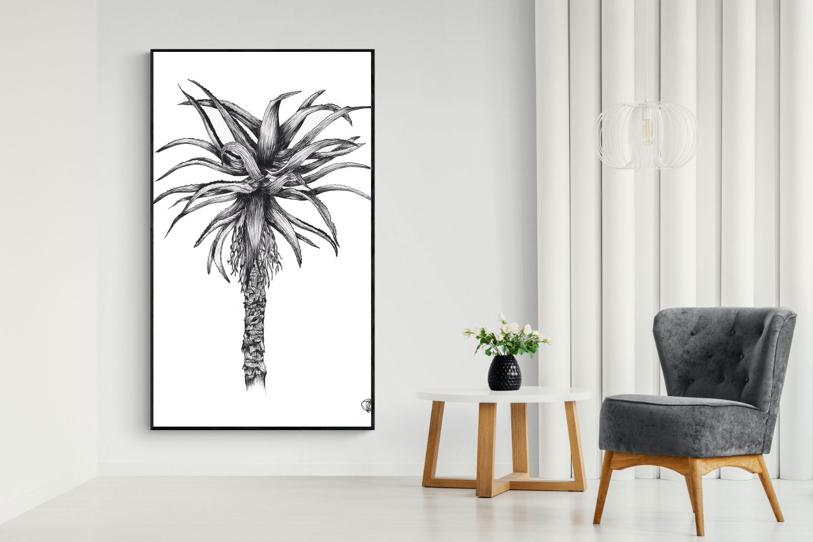 Aloe Illustration-Wall_Art-130 x 220cm-Mounted Canvas-Black-Pixalot