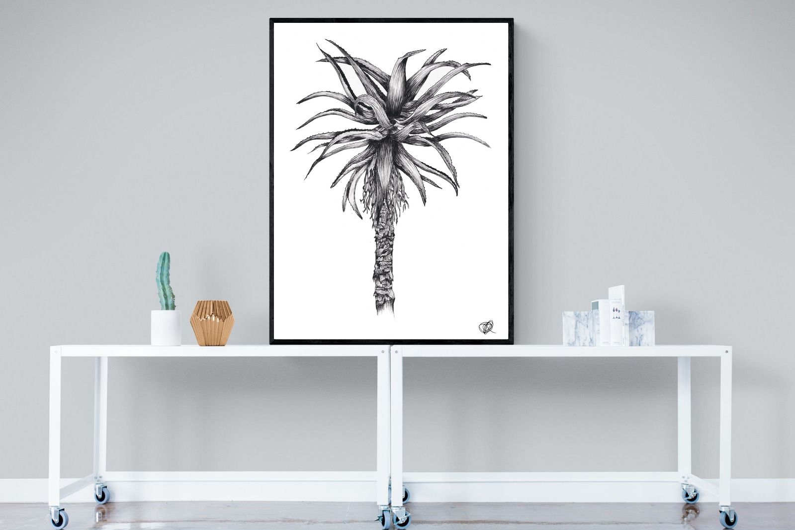 Aloe Illustration-Wall_Art-90 x 120cm-Mounted Canvas-Black-Pixalot