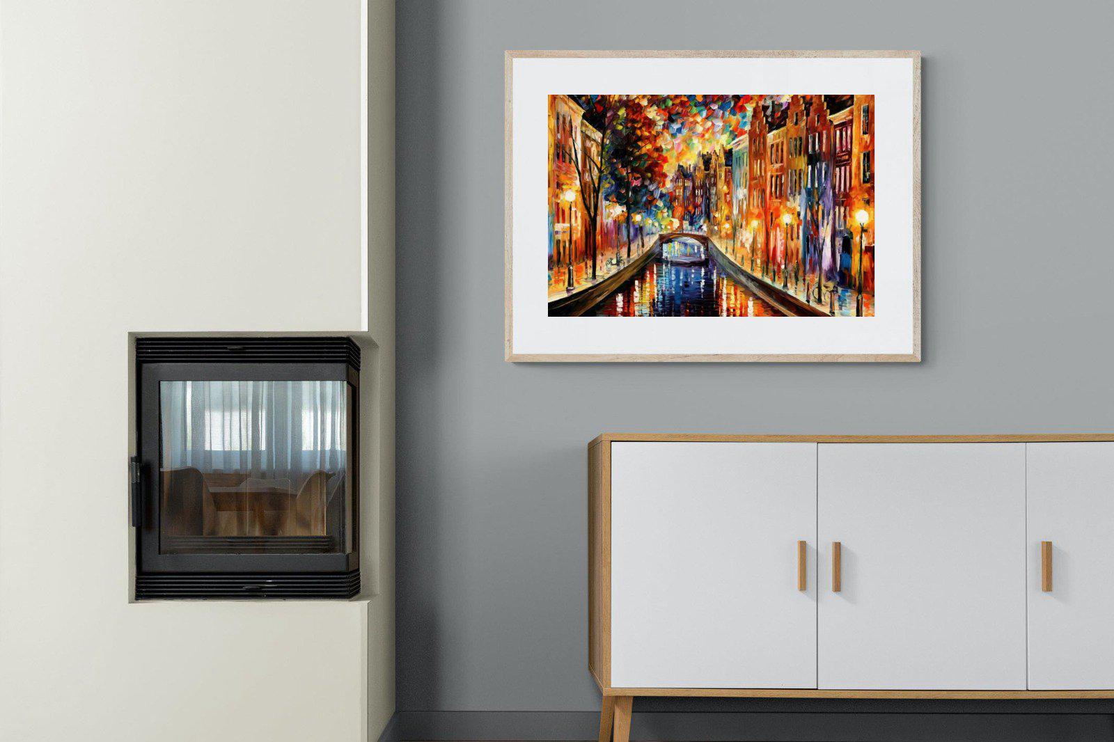 Amsterdam Night Canal-Wall_Art-100 x 75cm-Framed Print-Wood-Pixalot