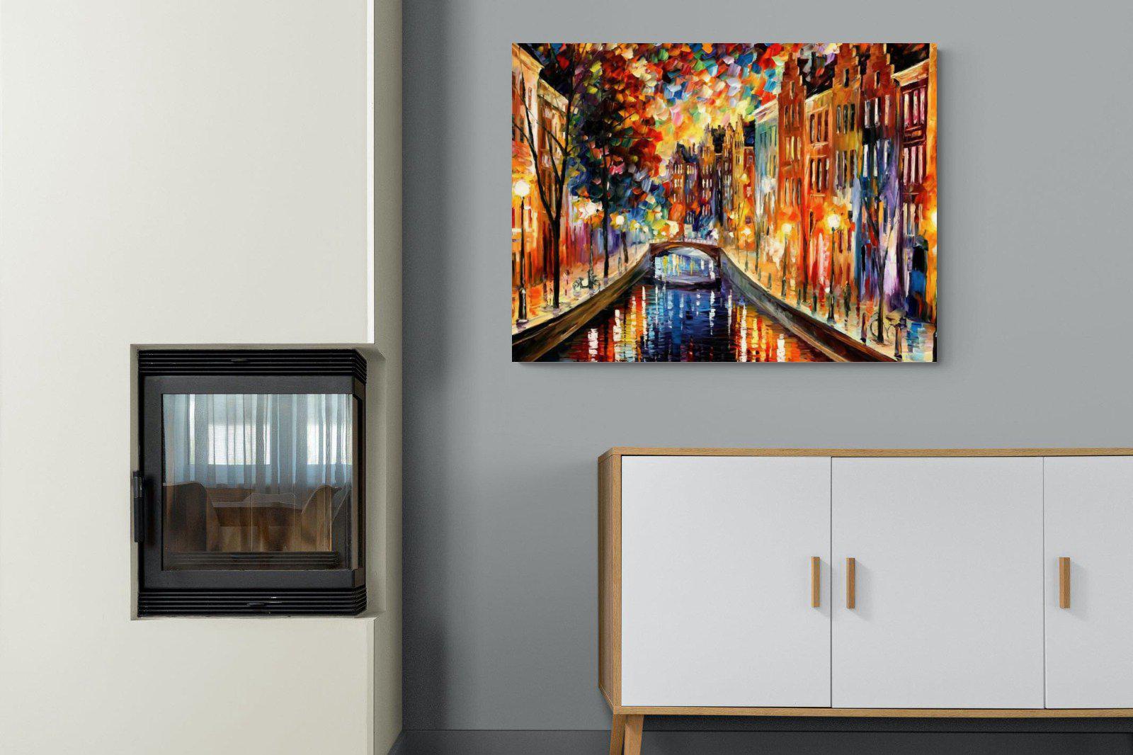 Amsterdam Night Canal-Wall_Art-100 x 75cm-Mounted Canvas-No Frame-Pixalot